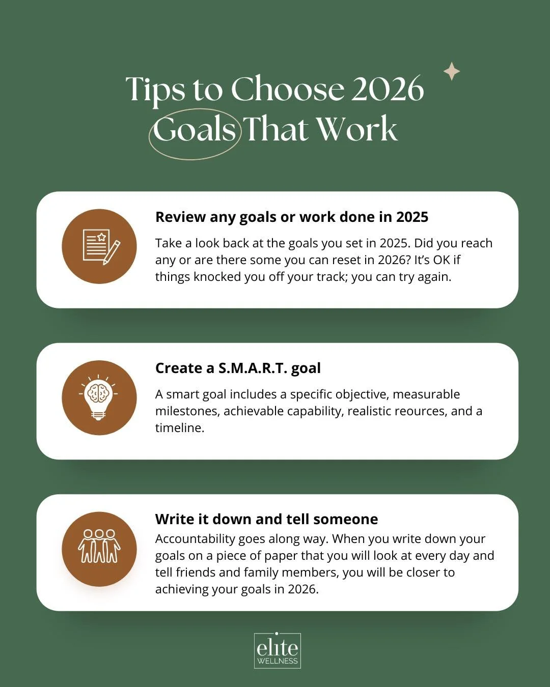 The new year is here and for a lot of people that means setting new goals. Here are a few tips that will help you set goals that you actually can reach! Let us know if we can be of any assistance for any goals you have for yourself as well.
