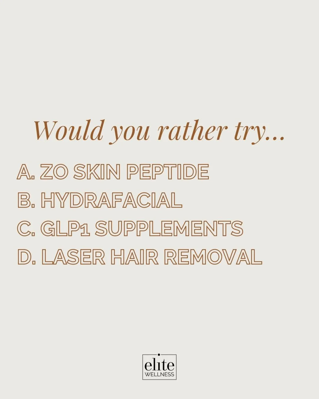 Skincare, treatments, or wellness goals&hellip; which one&rsquo;s calling your name?

Comment your pick 👇
A, B, C, or D

And yes&hellip; we offer all of the above 💚