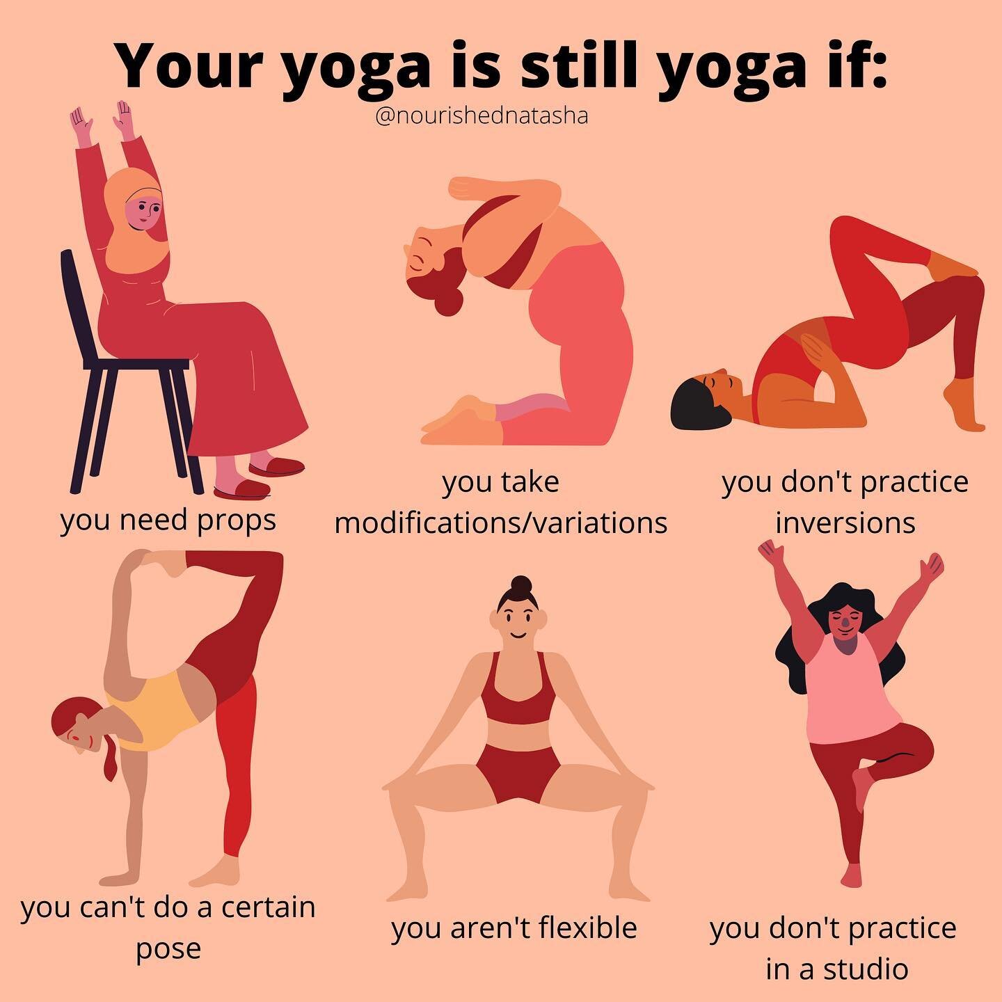 In case you needed a reminder - yoga is for EVERY BODY. ✌🏻⁣
⁣
Reposting all of my yoga graphics in one place - in case you were wondering what I stand for and what my page is all about. ⁣
⁣
Also because everyone insists on reposting and sharing them