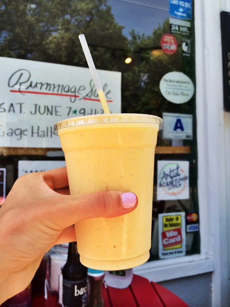 The “Huger Street” smoothie with a shot of vanilla protein.