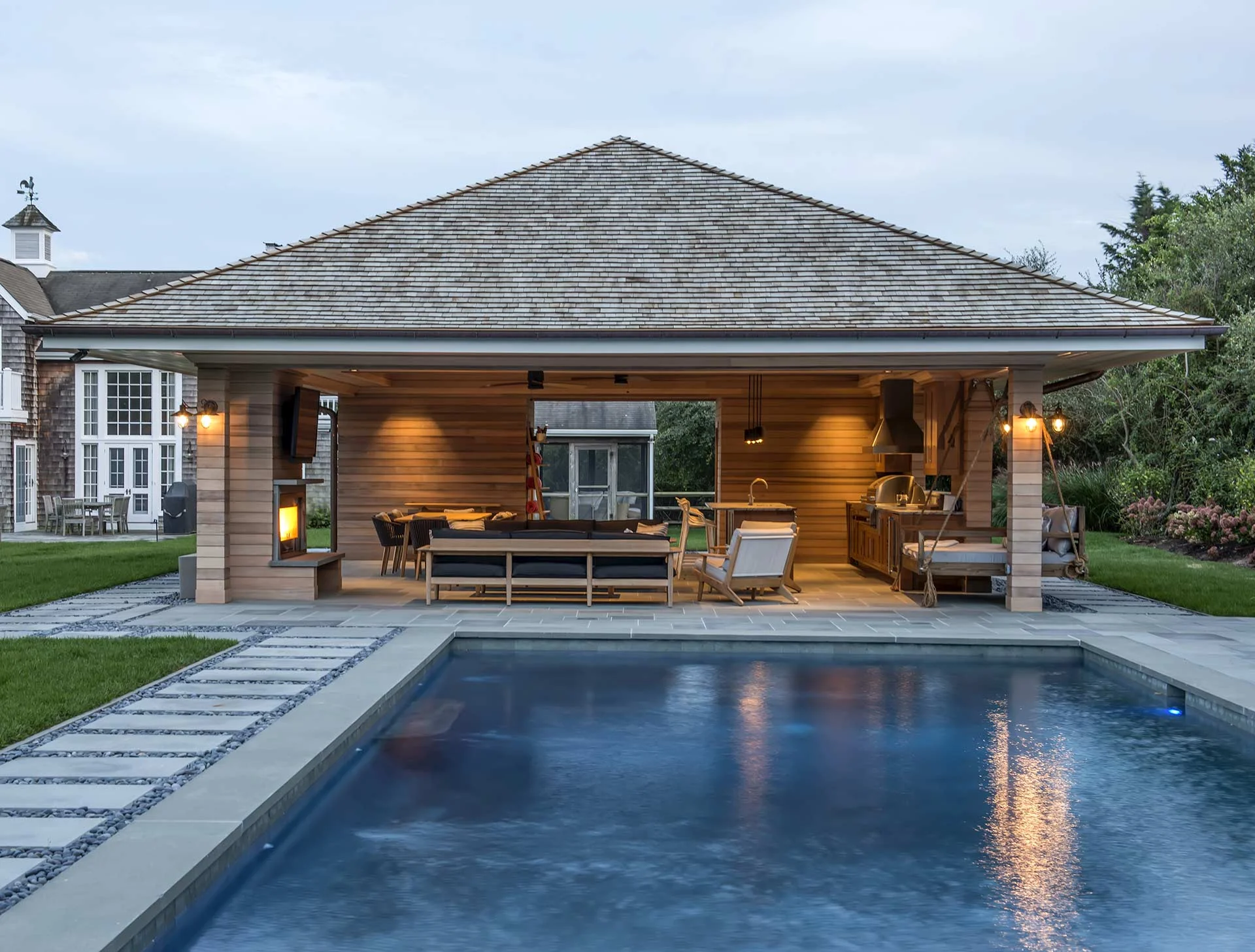 Outdoor Living Space Design in the Hamptons | Backyard Renovation in Quogue  | Patio Designers | William D'Agata Design + Build
