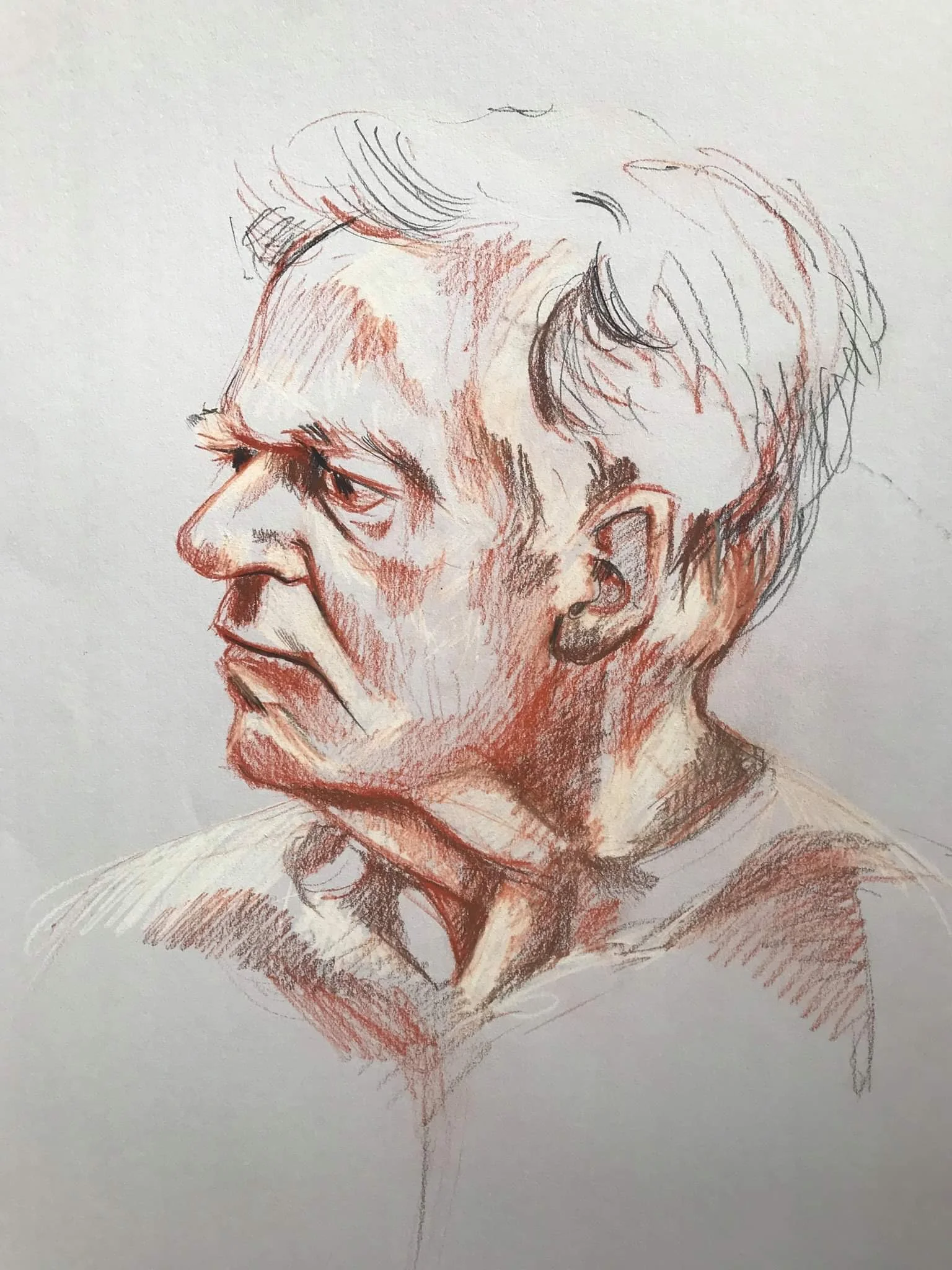 Drwing of life model Charles 2019, conte crayon