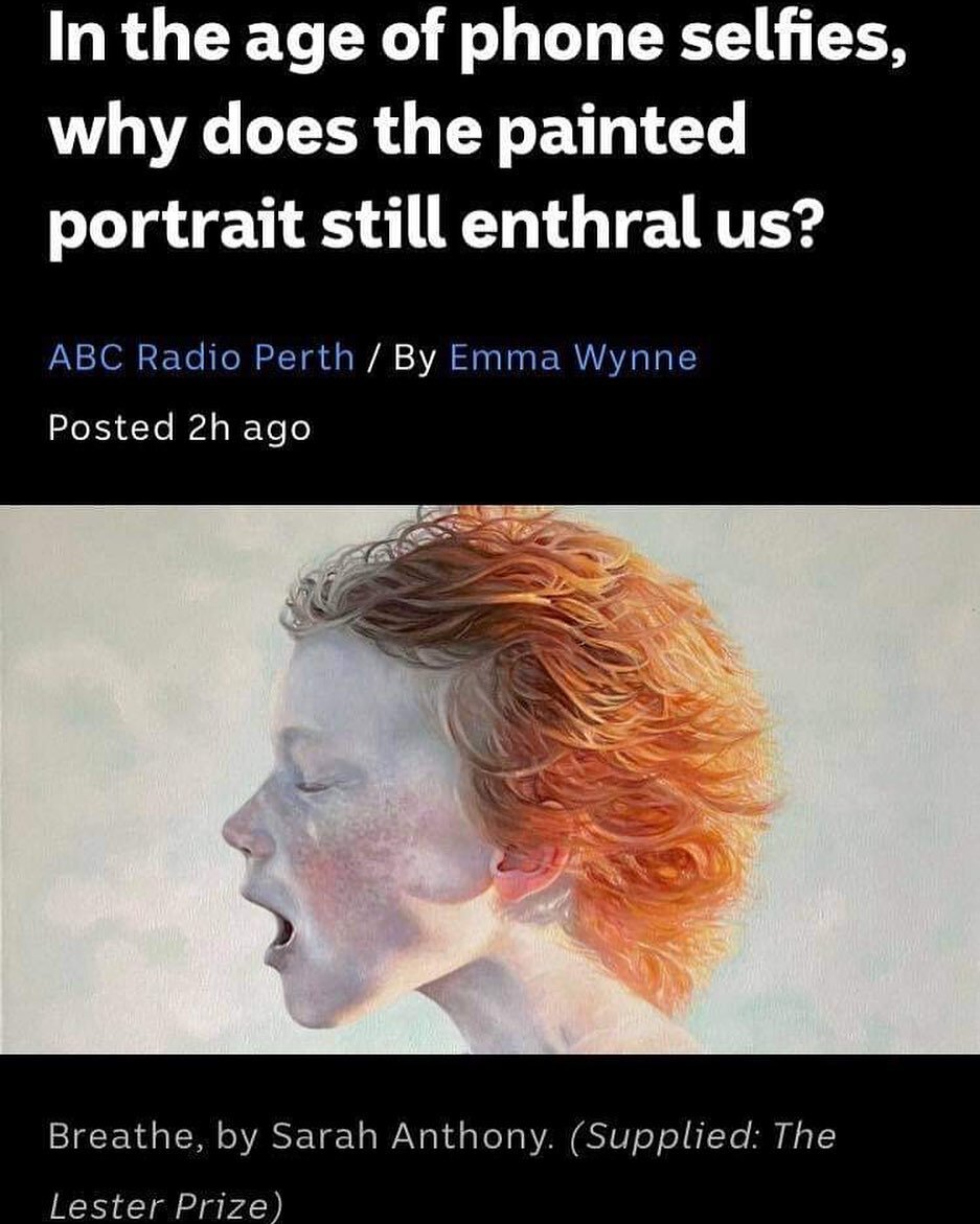 Interesting article on ABC today about the portraiture and the Lester Prize 2022. A thrill to have my painting &lsquo;Breathe&rsquo; as the front image. 

Click here to read. https://www.abc.net.au/news/2022-09-30/lester-prize-how-do-you-judge-a-port
