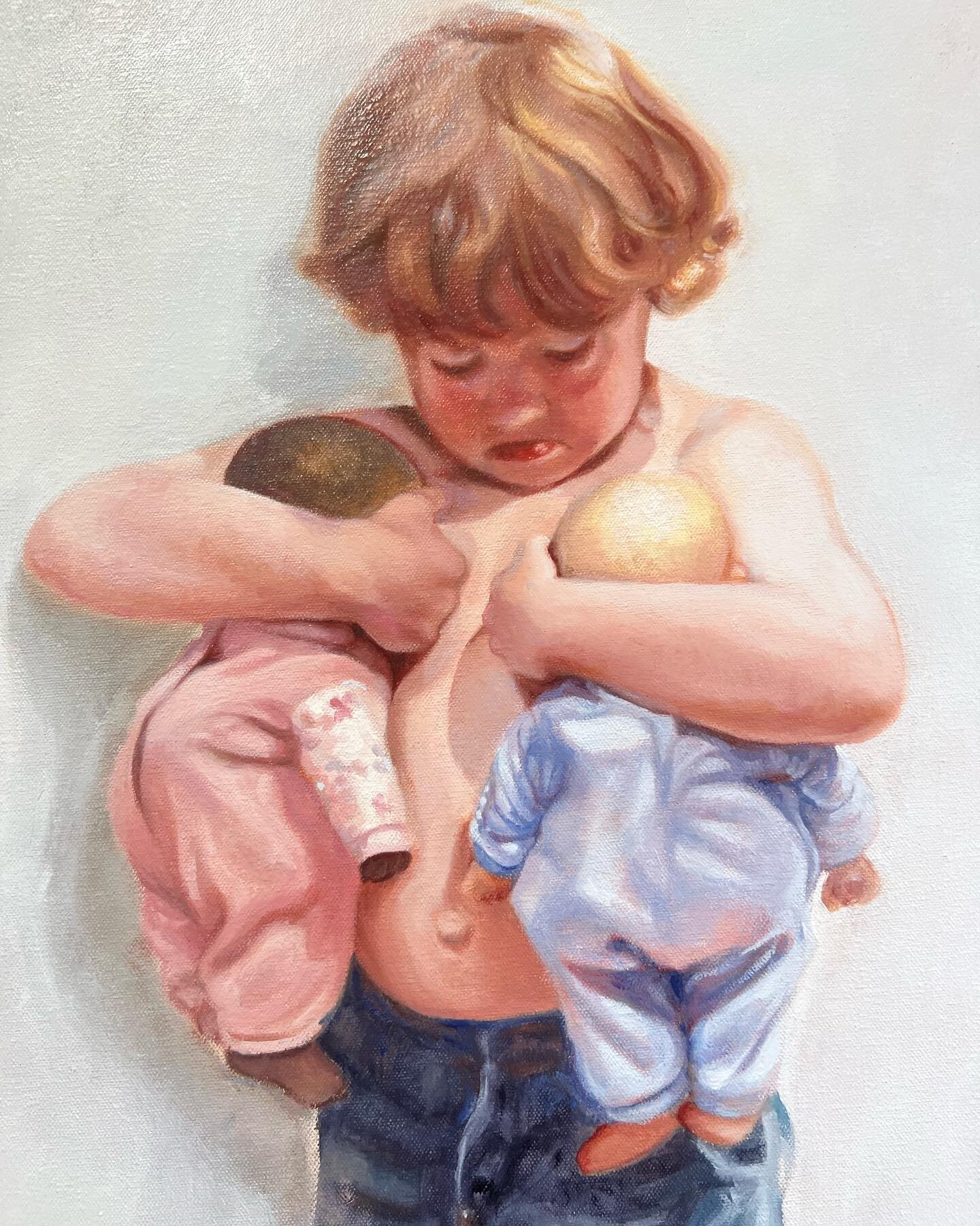 WIP&hellip;&hellip;new painting&hellip;&hellip;.Sam breastfeeding his babies. Oil on canvas. About half way through? Maybe 😂 I can never tell.