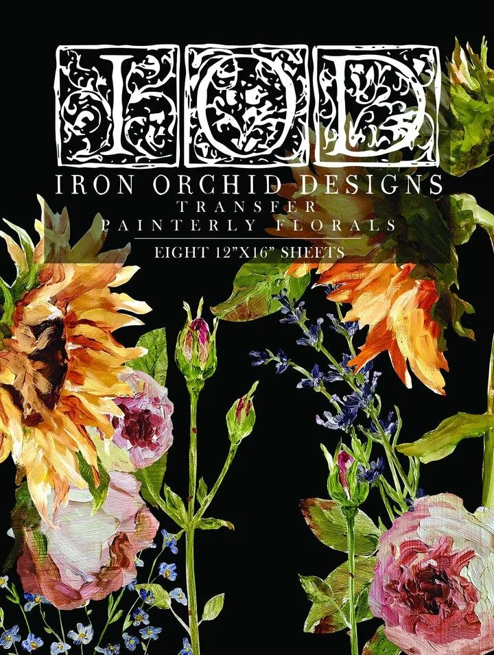 Painterly Floral - 8 sheets of 12 x 16 Decor Transfers  - Iron Orchid Designs (IOD)