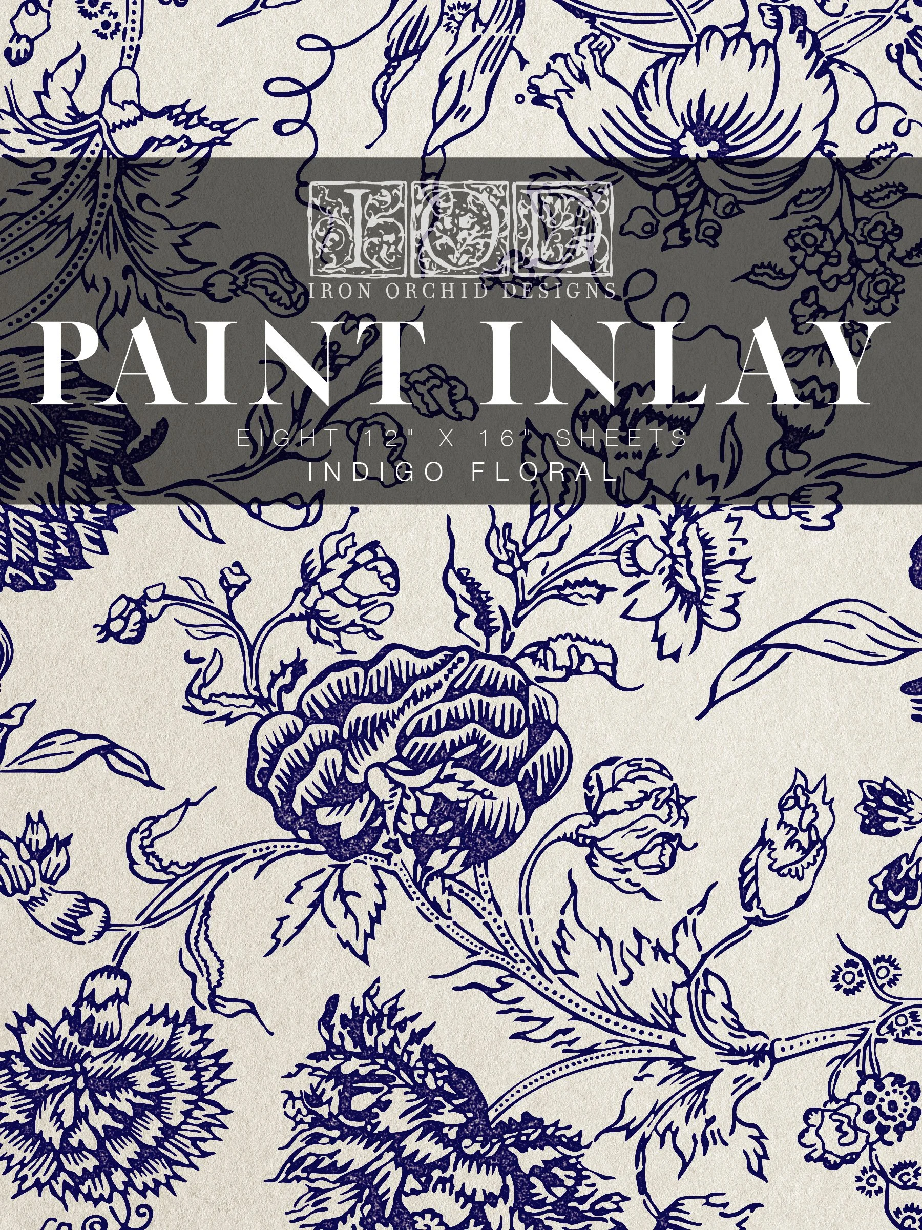 Indigo - IOD Paint Inlay - Indigo Floral 8 Sheets