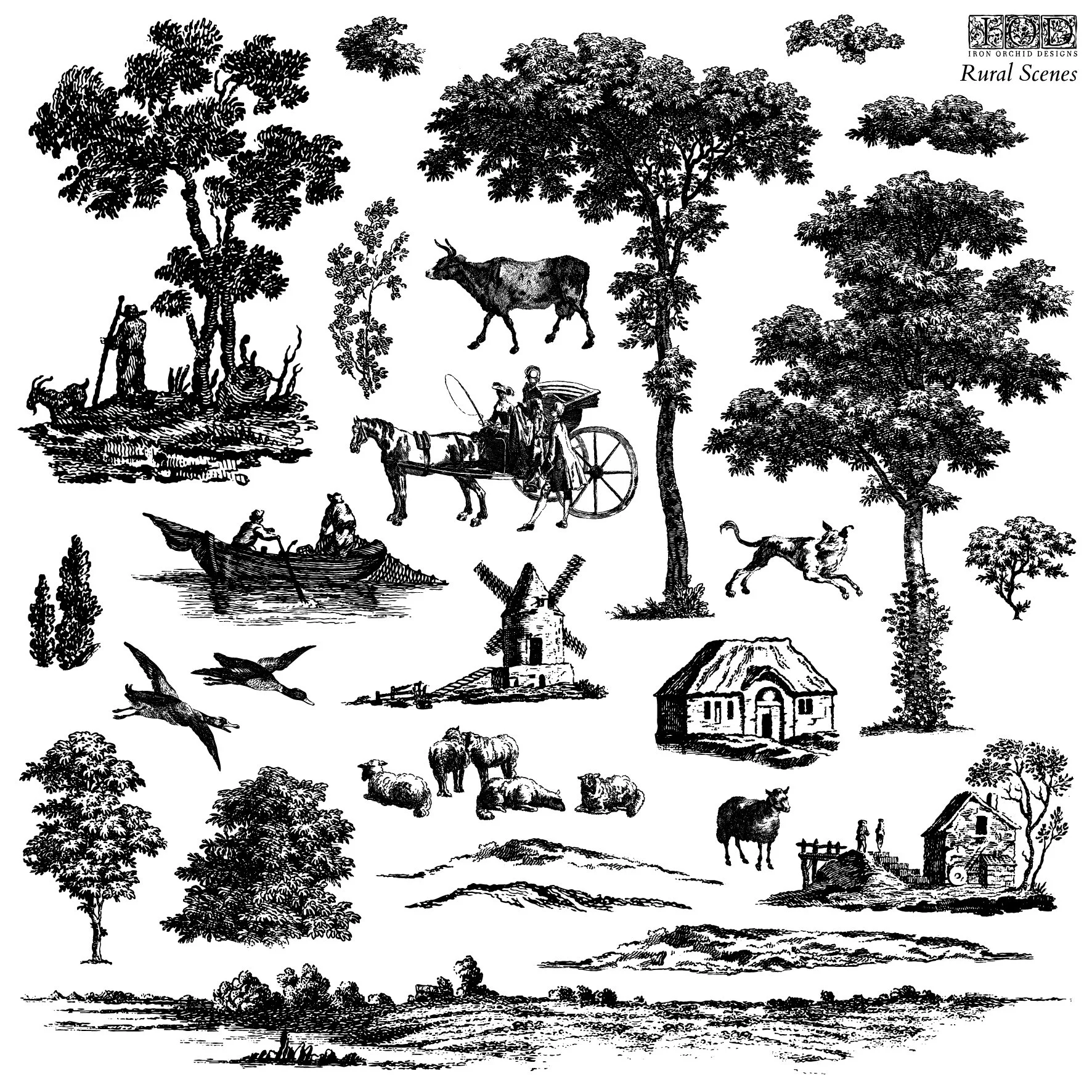 RETIRED - Rural Scenes - 2 Sheets - 12 x 12 IOD Decor Stamps