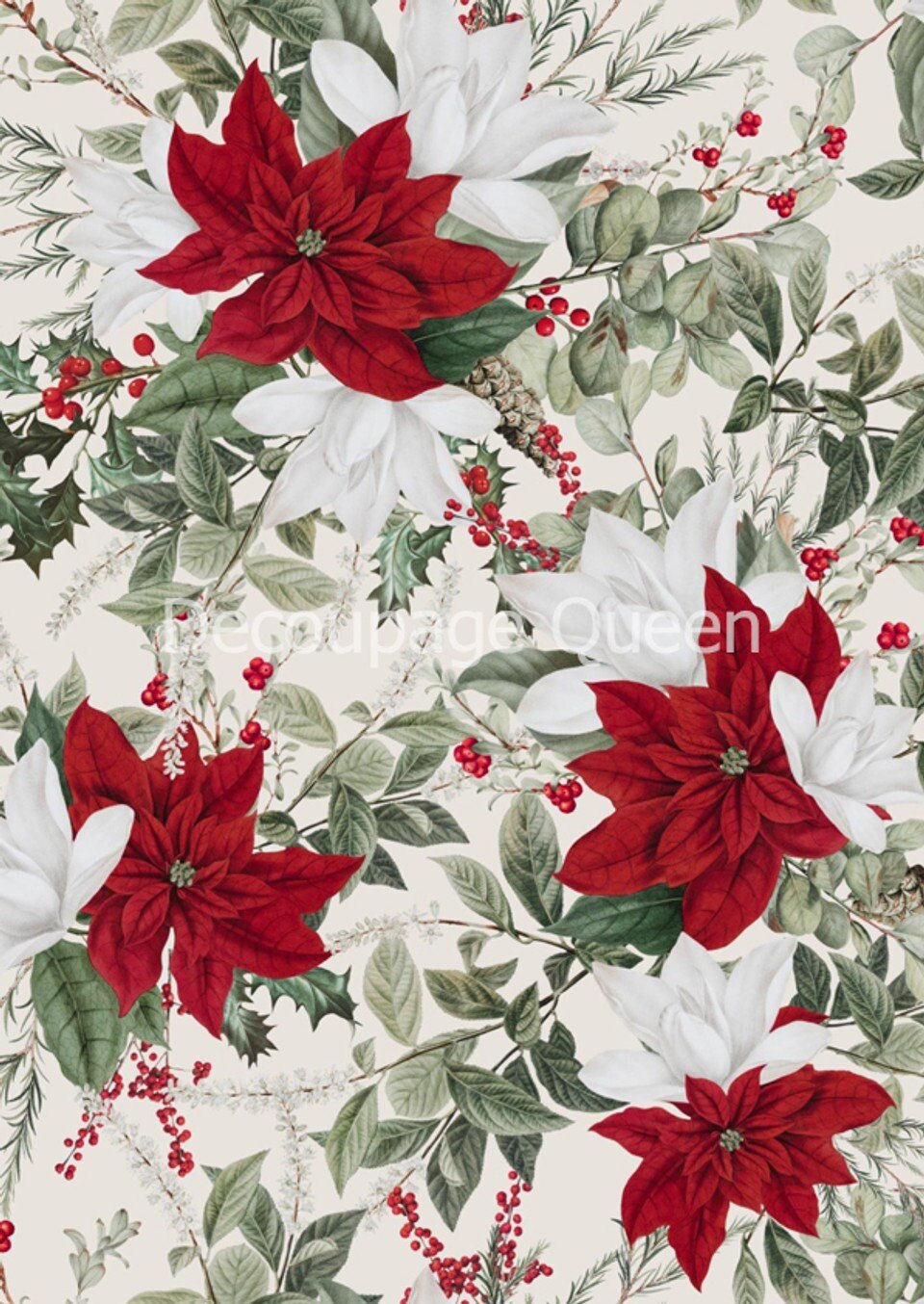 Decoupage Rice Paper-   Forest Lore-Christmas Floral White  ∙ Decoupage Paper
