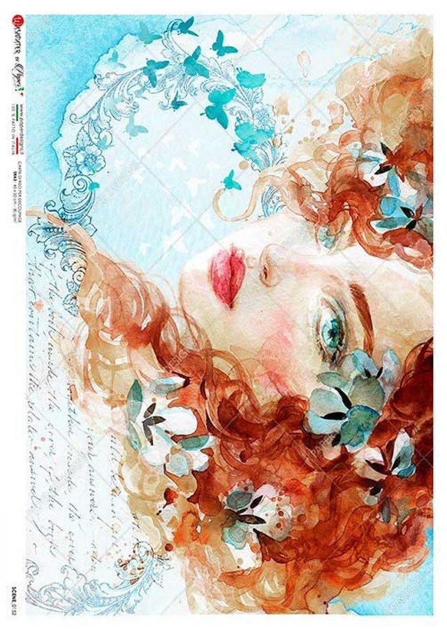 Decoupage Rice Paper-Paper Designs Water Color Portrait with Girl with Red Hard Scenes Rice Paper Decoupage ∙ Decoupage Paper