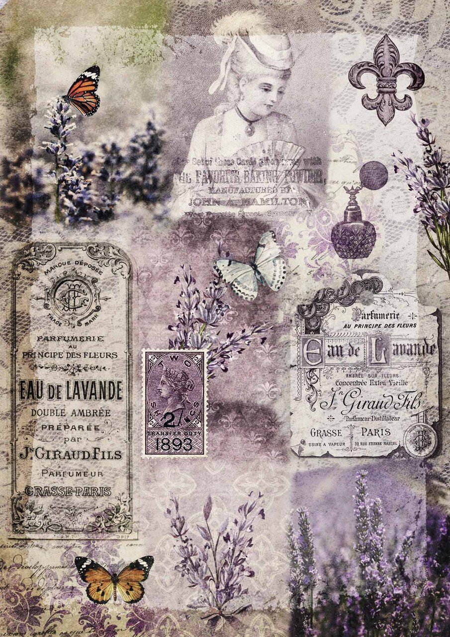 Decoupage Rice Paper- Old Lace and Lavender ∙ Decoupage Paper butterflies stamps french country lavender paris fleur victorian