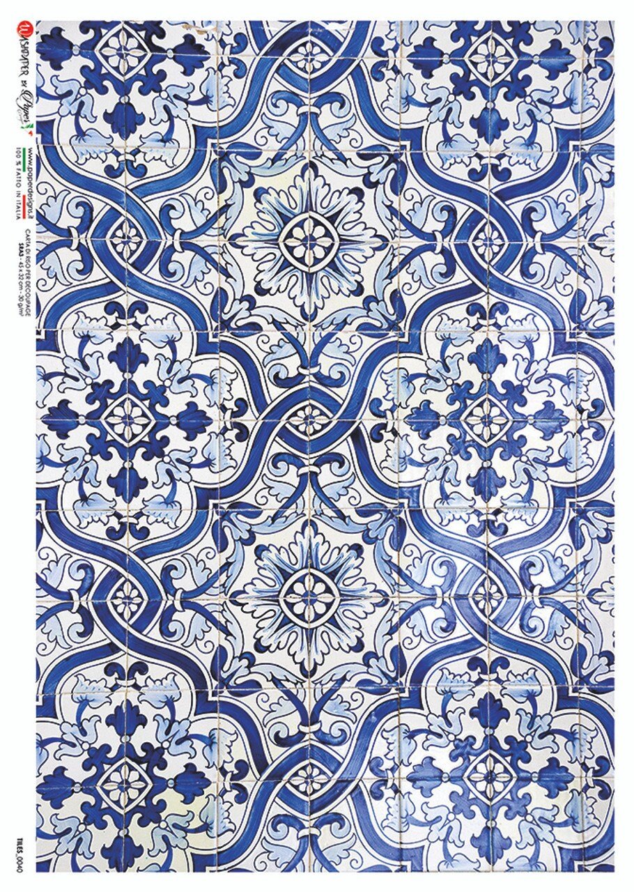 Decoupage Rice Paper-   Paper Design Tile  ∙  Blue and white moroccan design