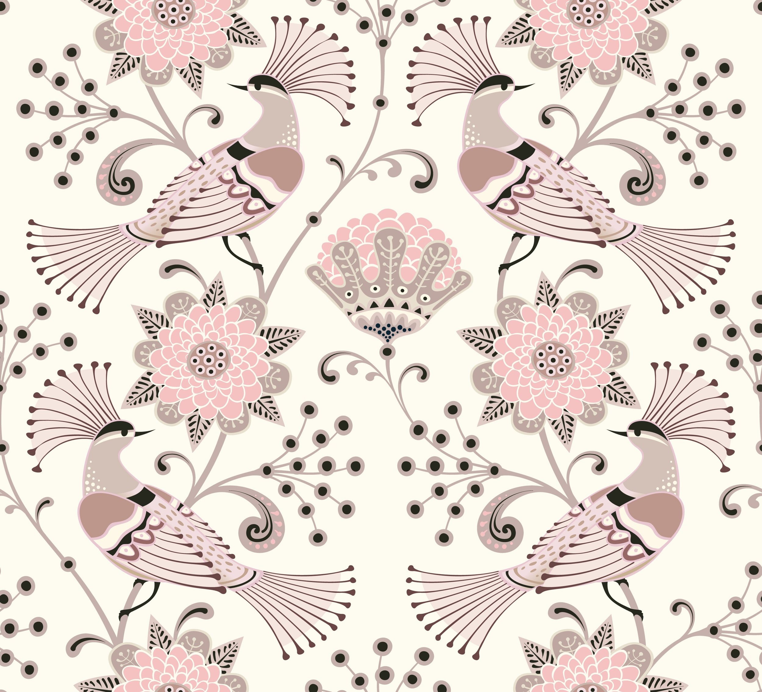 MINT Pink Peacocks Tissue Paper or Decoupage Paper (Mint by Michelle) - (3 Sheets - 13.8" x 13.8" inches) 1.00 Shipping Available
