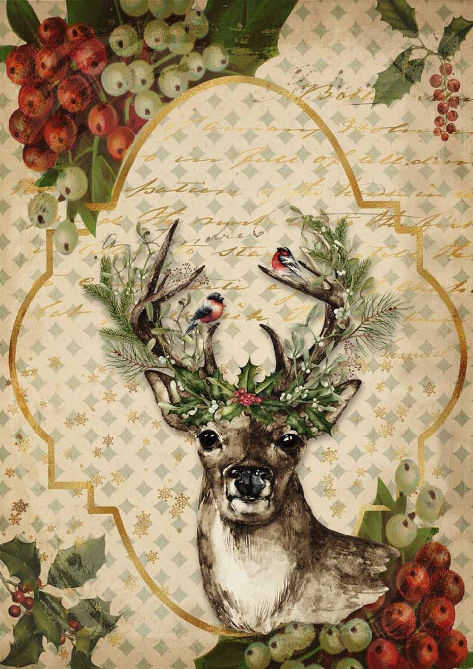 Decoupage Rice Paper-   RETIRED Christmas Reindeer  - Decoupage Paper