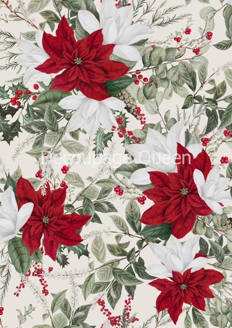 Decoupage Rice Paper-   Forest Lore-Christmas Floral White  ∙ Decoupage Paper