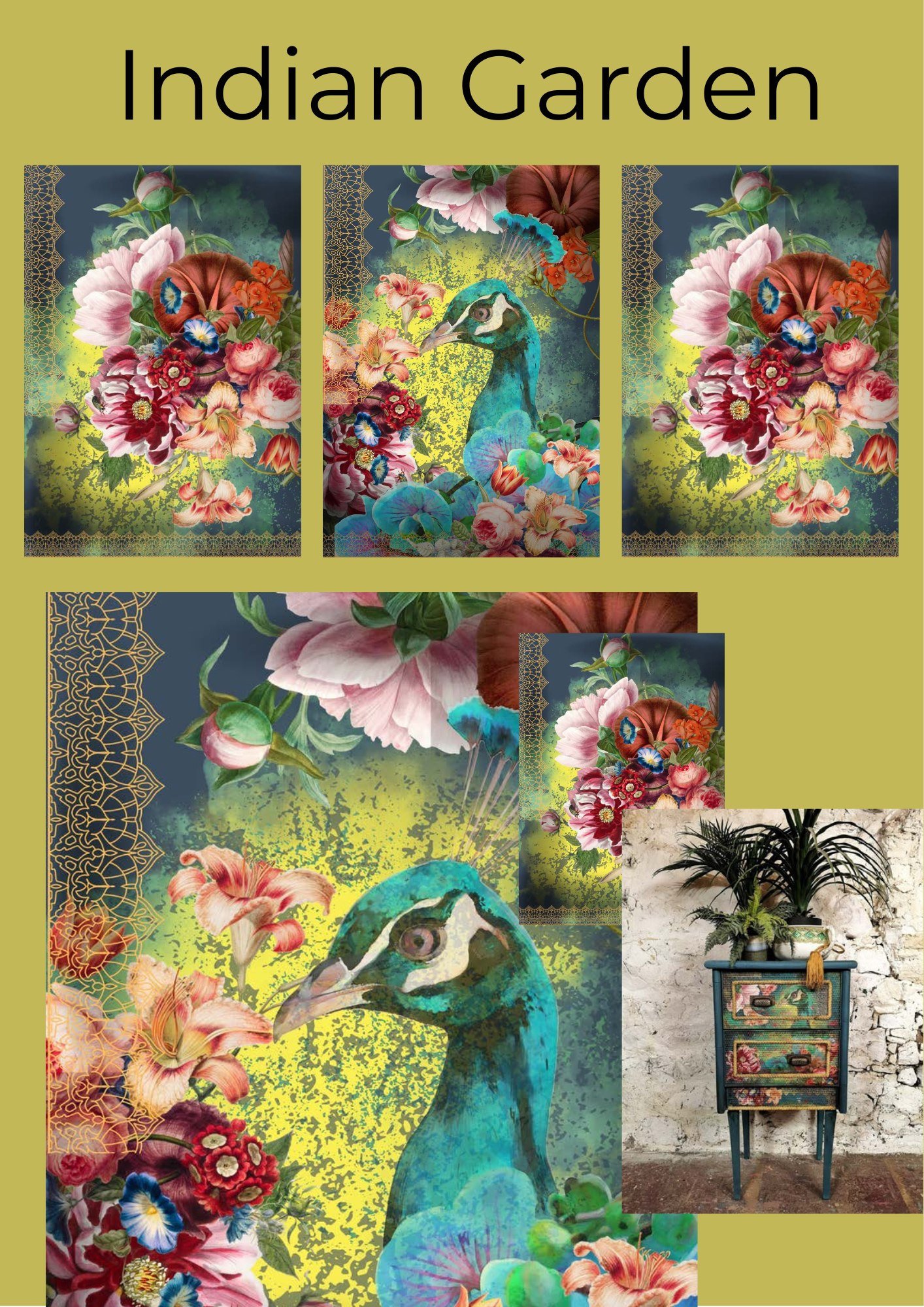 Indian Garden Decoupage Paper - 3 Sheets  (Made by Marley) - 1.00 Shipping Available