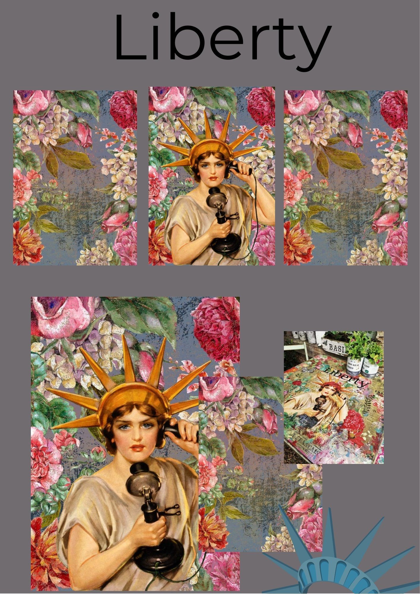 Liberty Decoupage Paper - 3 Sheets  (Made by Marley) - 1.00 Shipping Available