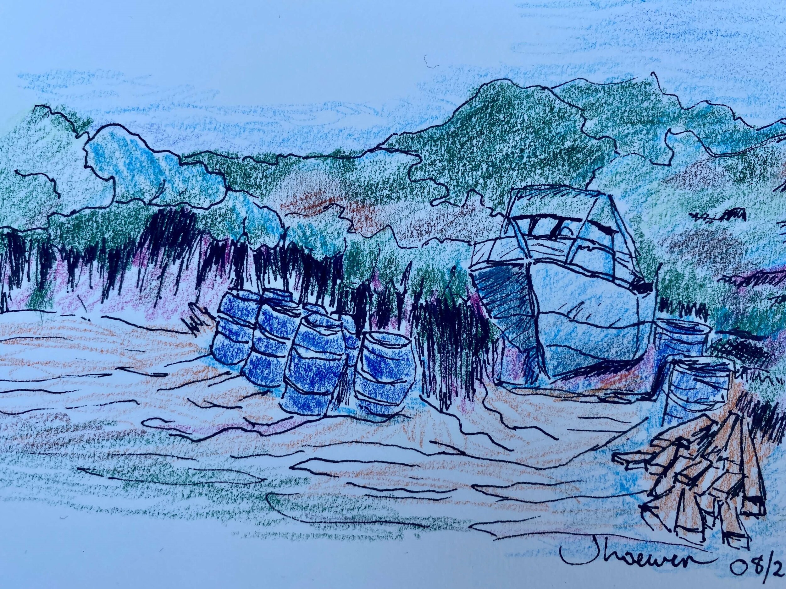 Boat and barrels. Sketch, Barrie, Ontario.
