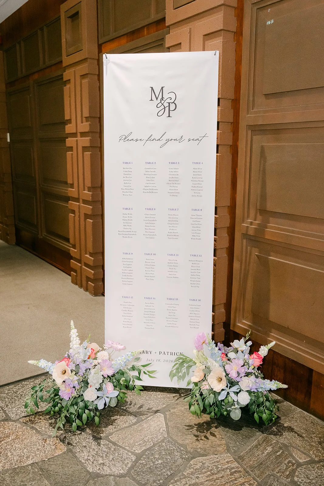 The seating chart with pastel florals