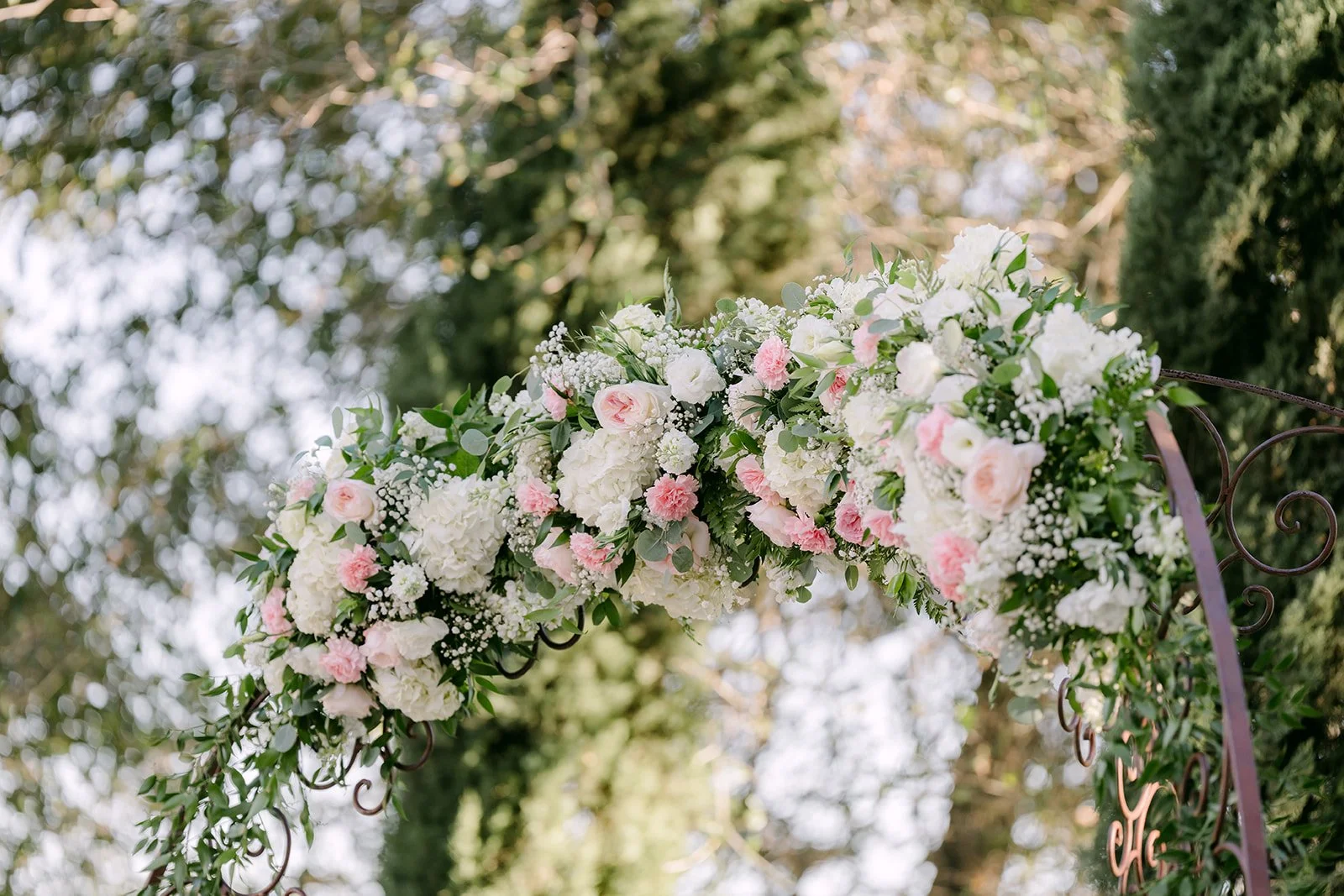 Blush and white floral ceremony arch by Events by Floral Sensations