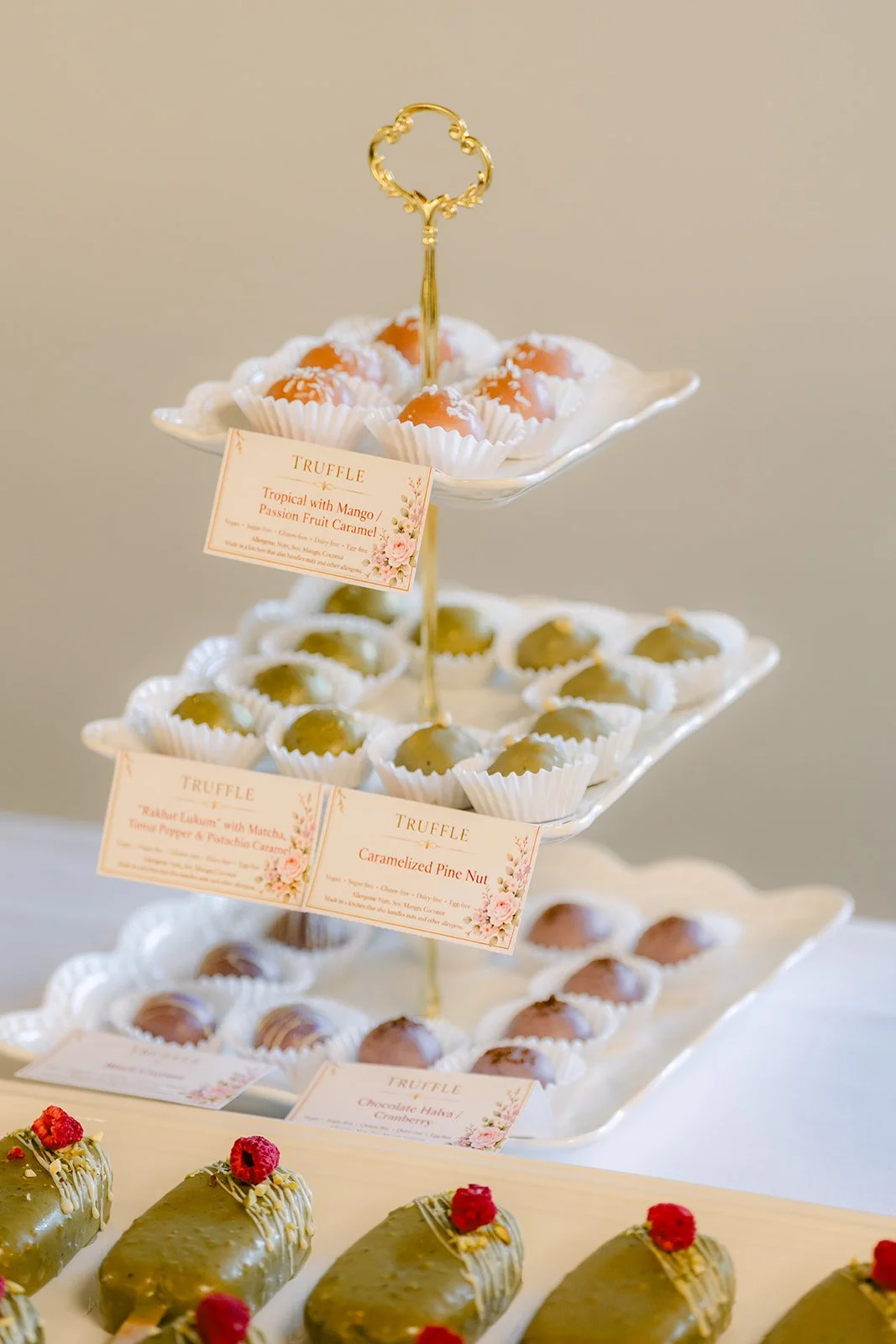 A tiered stand of desserts from Hanaichi Mochi and Delicious by VA.