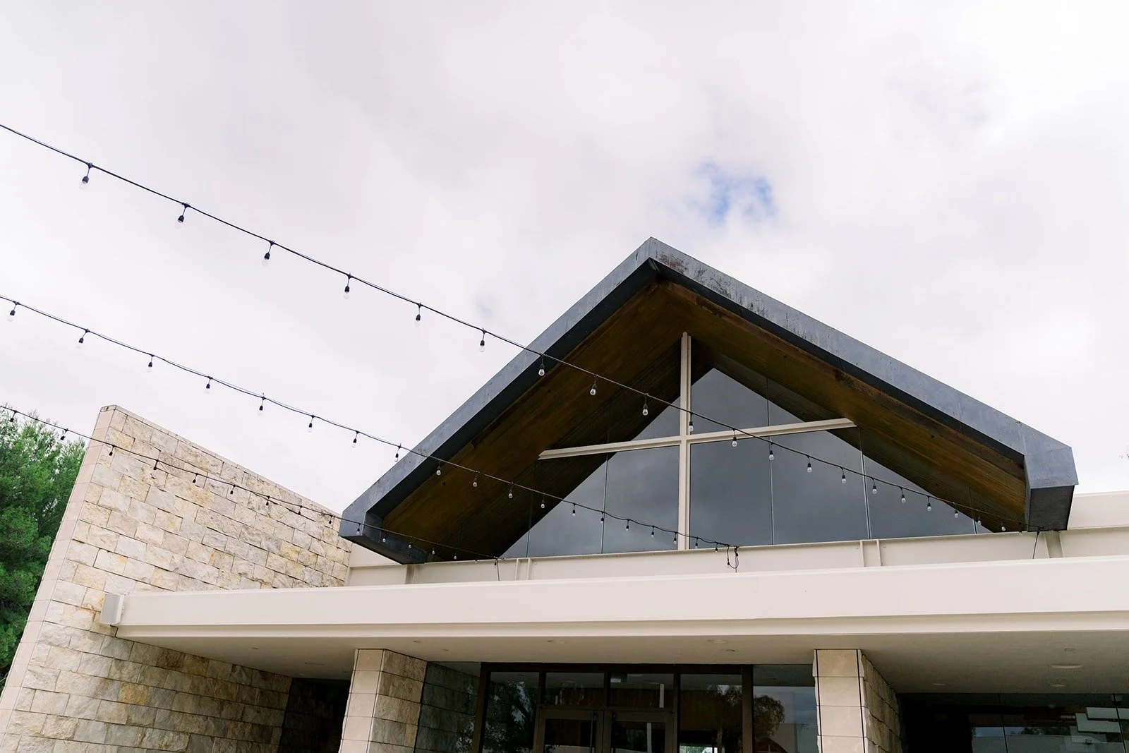The peaked roof at Crossline Community Church