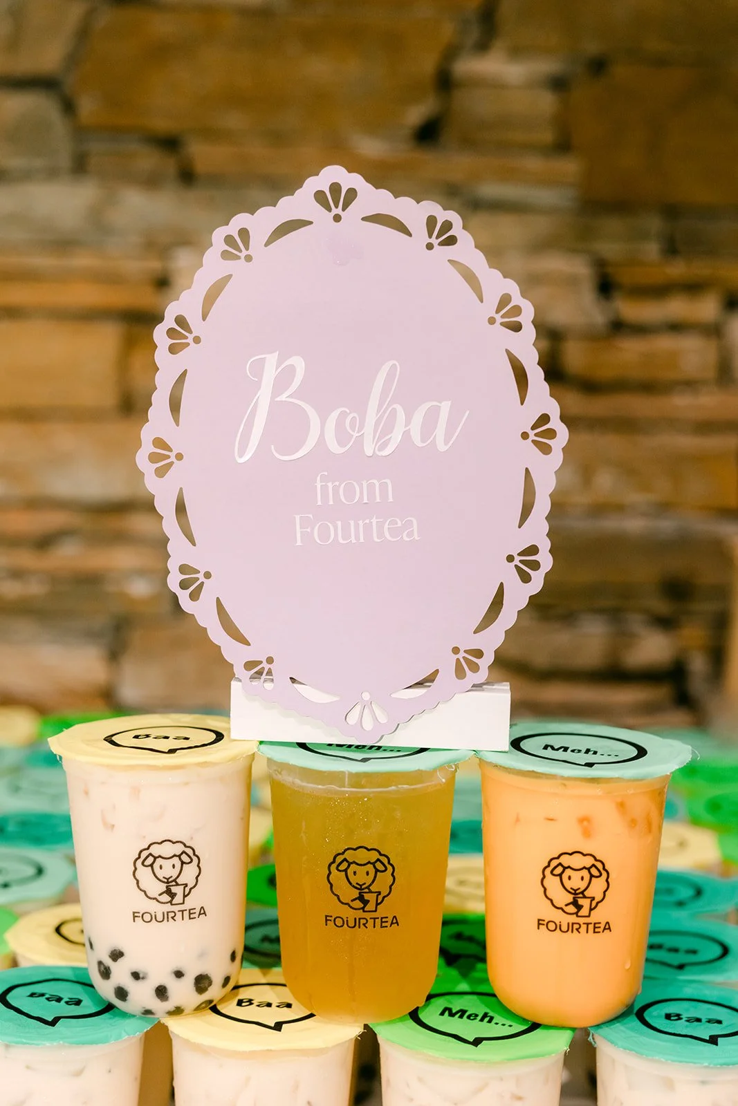 A boba drink station sign