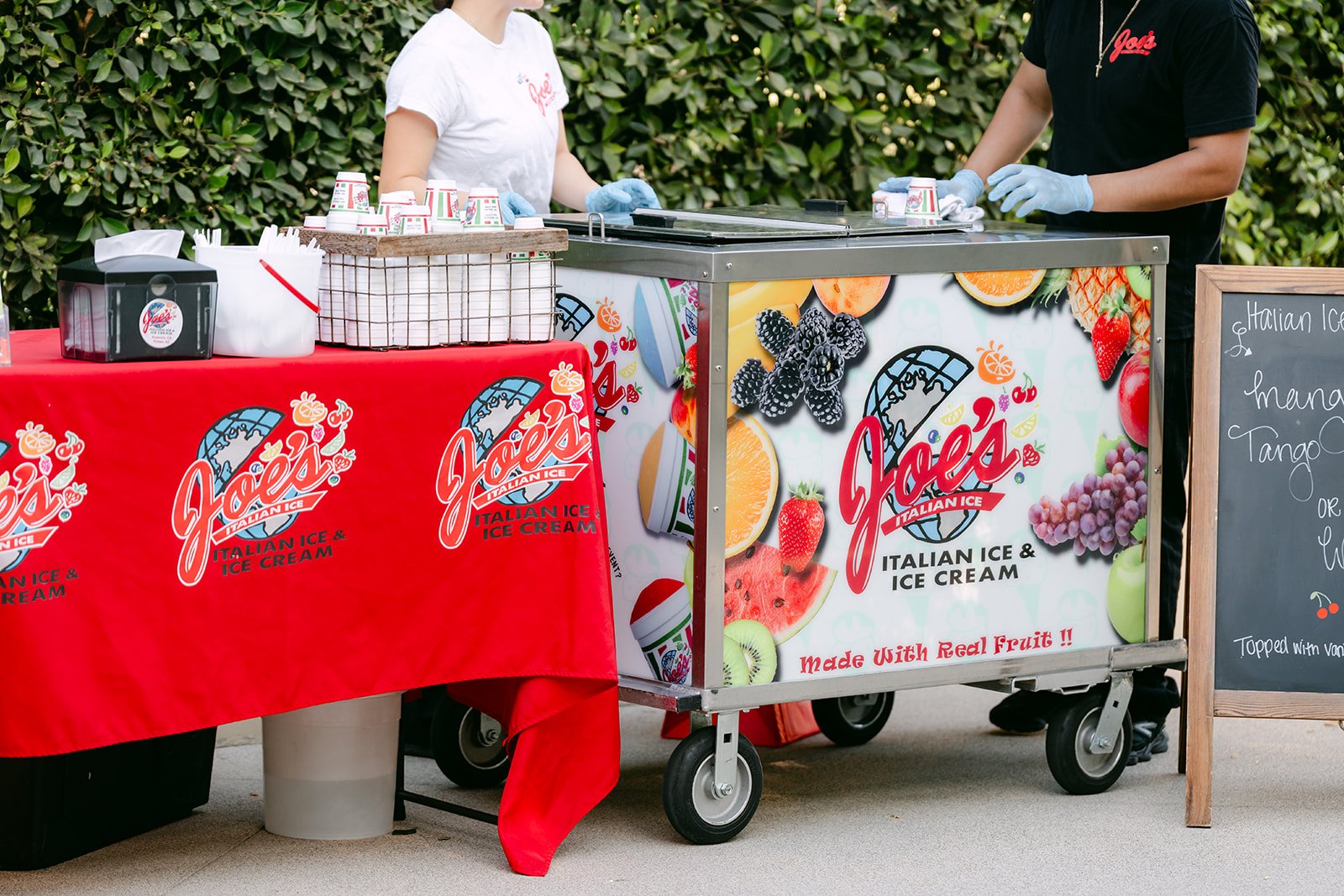 Joe's Italian Ice cart set up for guests at the reception.