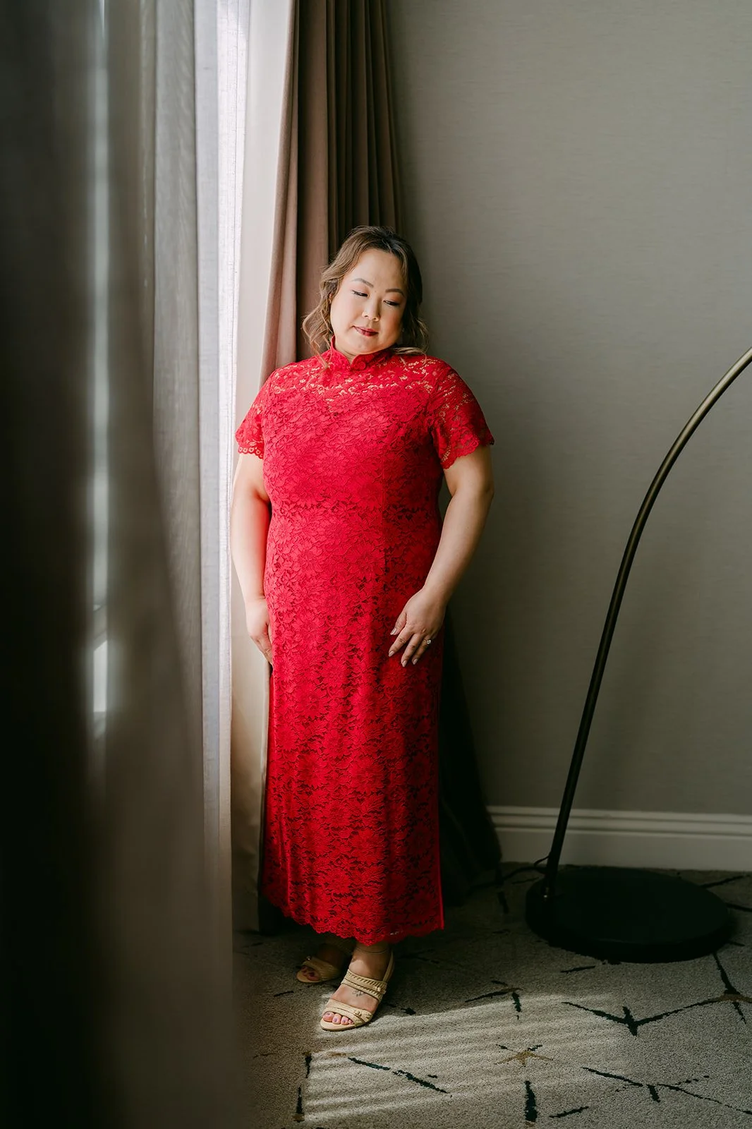 Mai in her red lace dress.