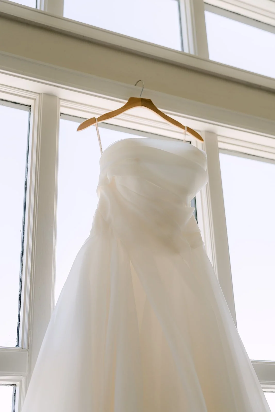 Judy's strapless gown on its hanger