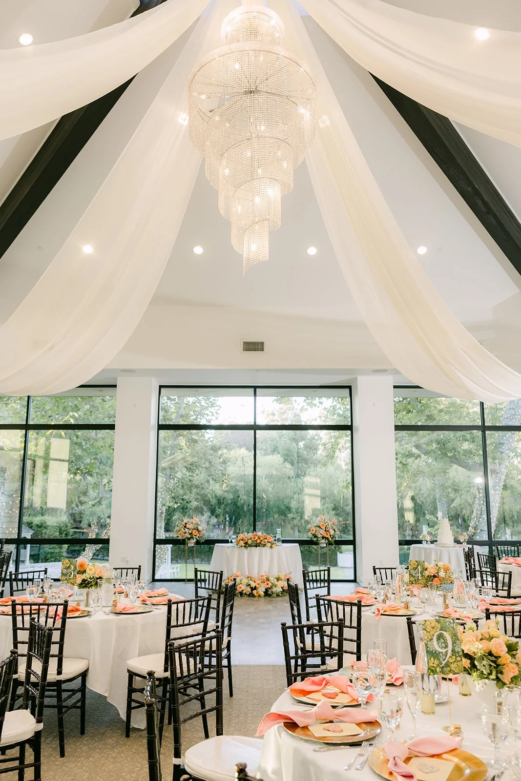 Reception tables set in the ballroom