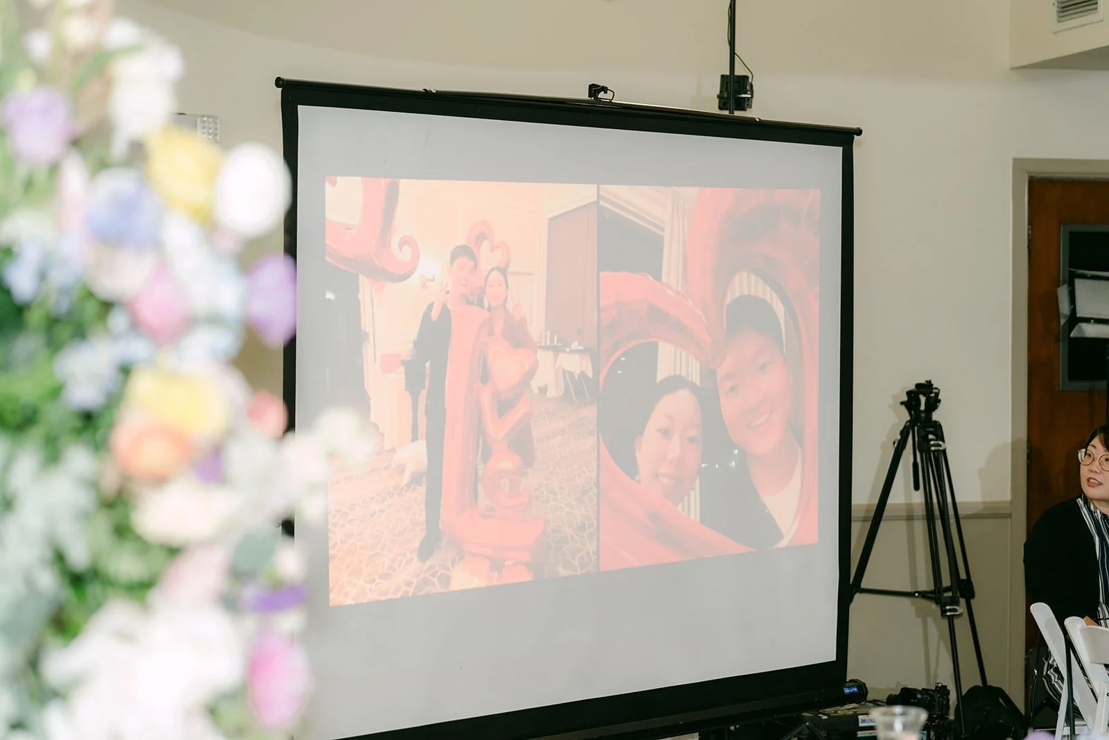 The slideshow playing on a screen during the reception