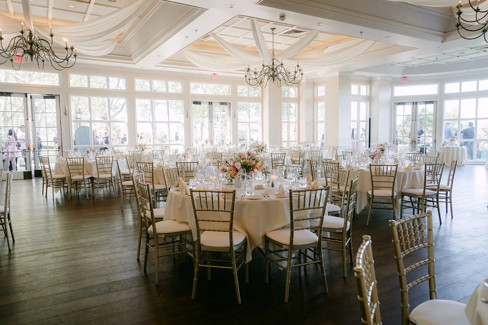The reception room set with round tables