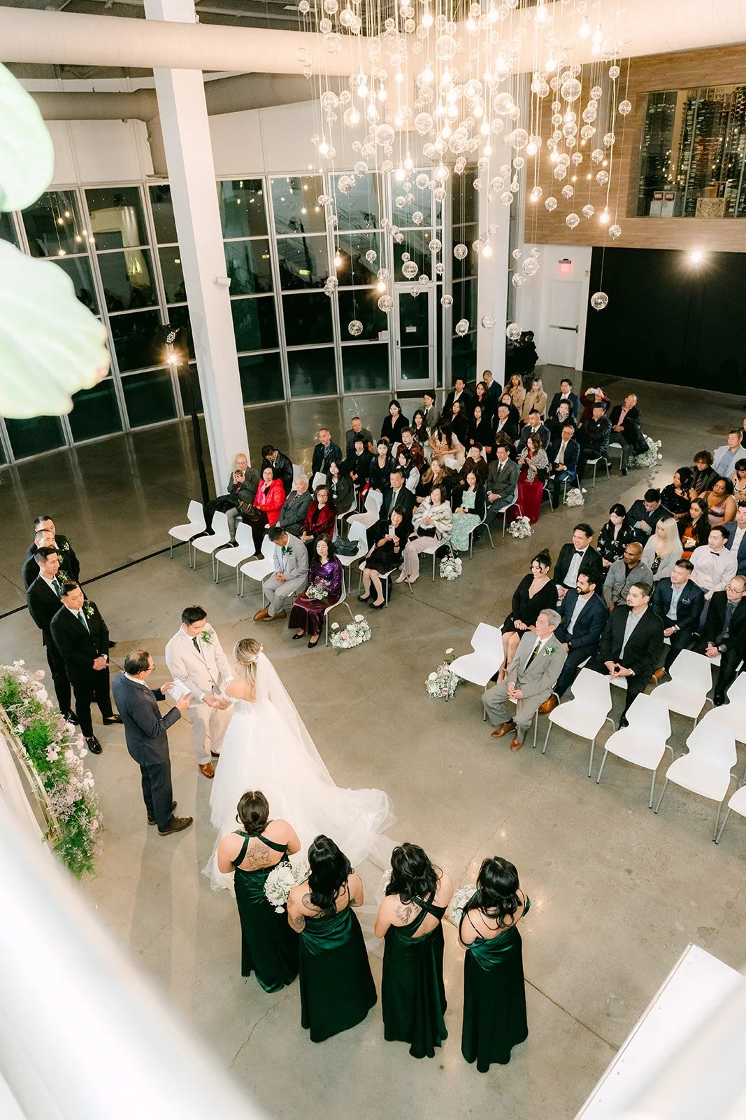 Overhead view of the ceremony at The Modern Long Beach from the upstairs balcony
