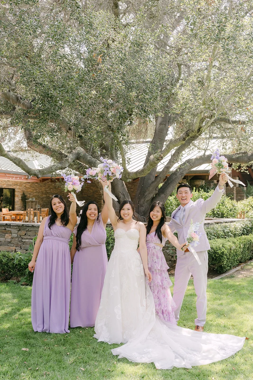 Bridesmaids cheering with Mary