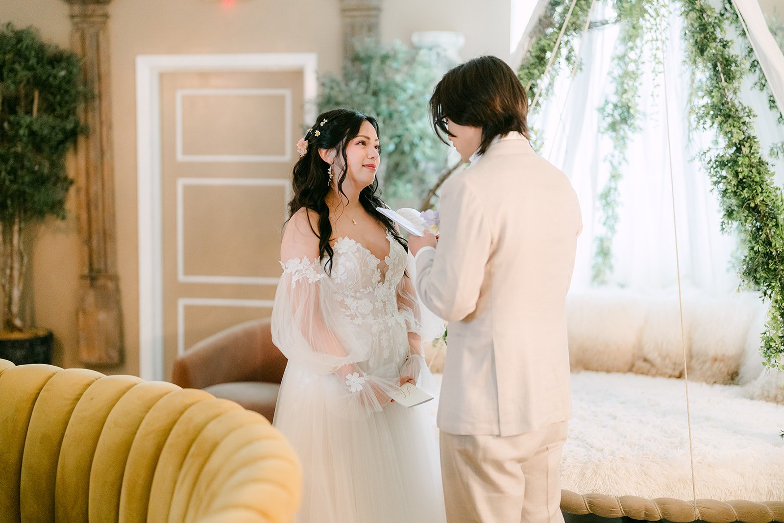 Kat and Mike reading private vows to each other in the bridal suite
