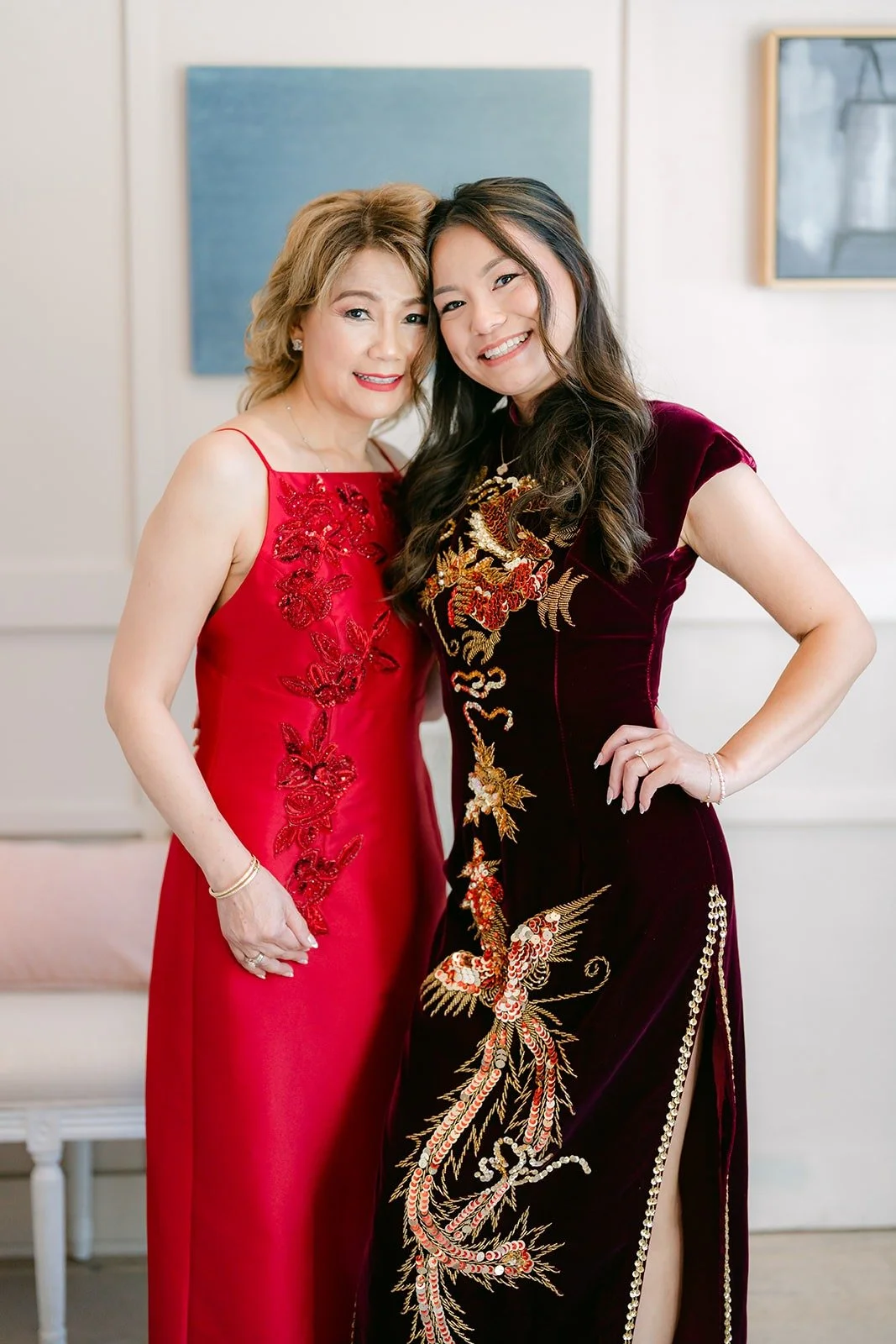 Jadee with a family member in red before the tea ceremony