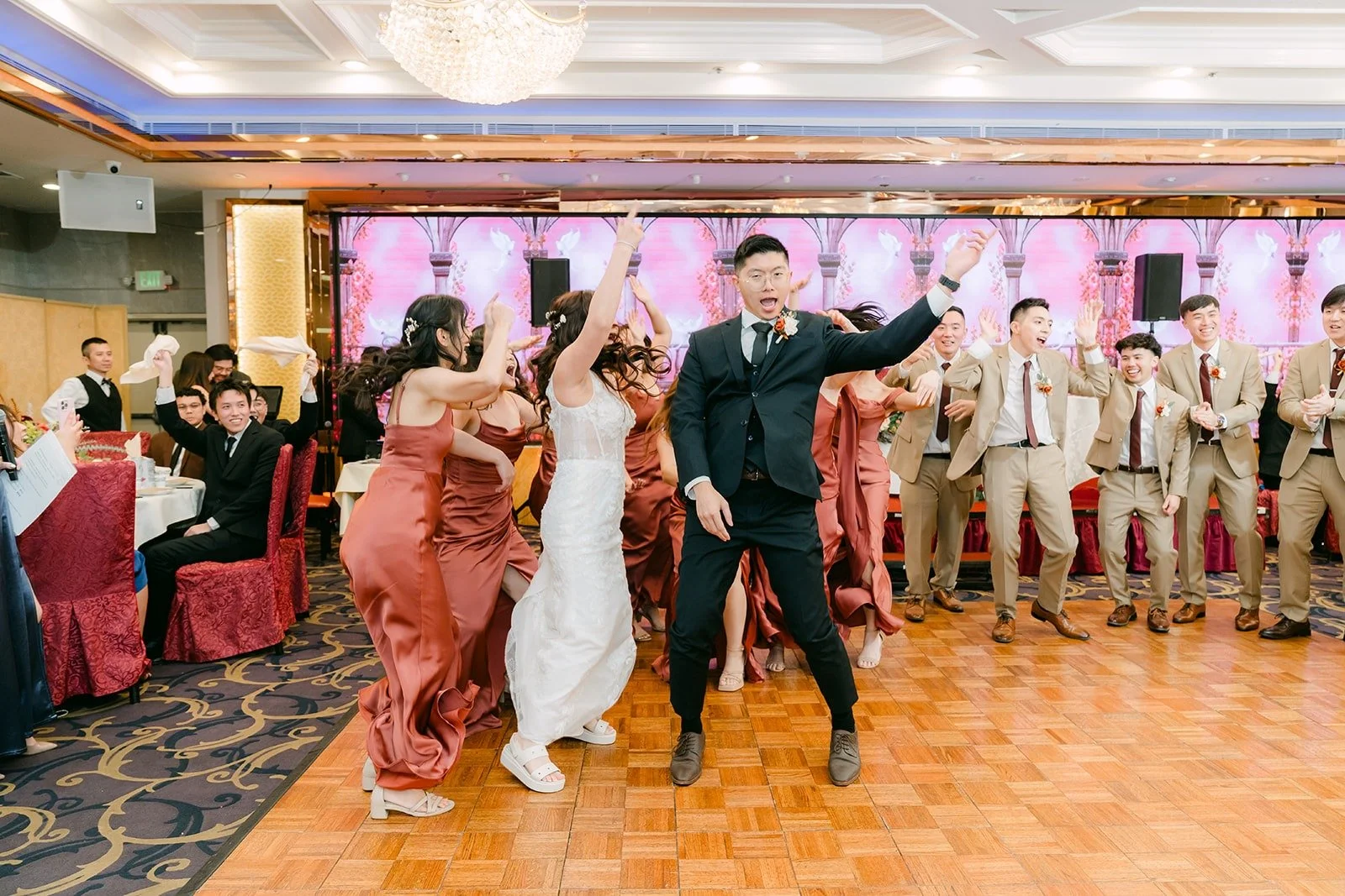 Shayna and Robert make their entrance at 888 Seafood Restaurant