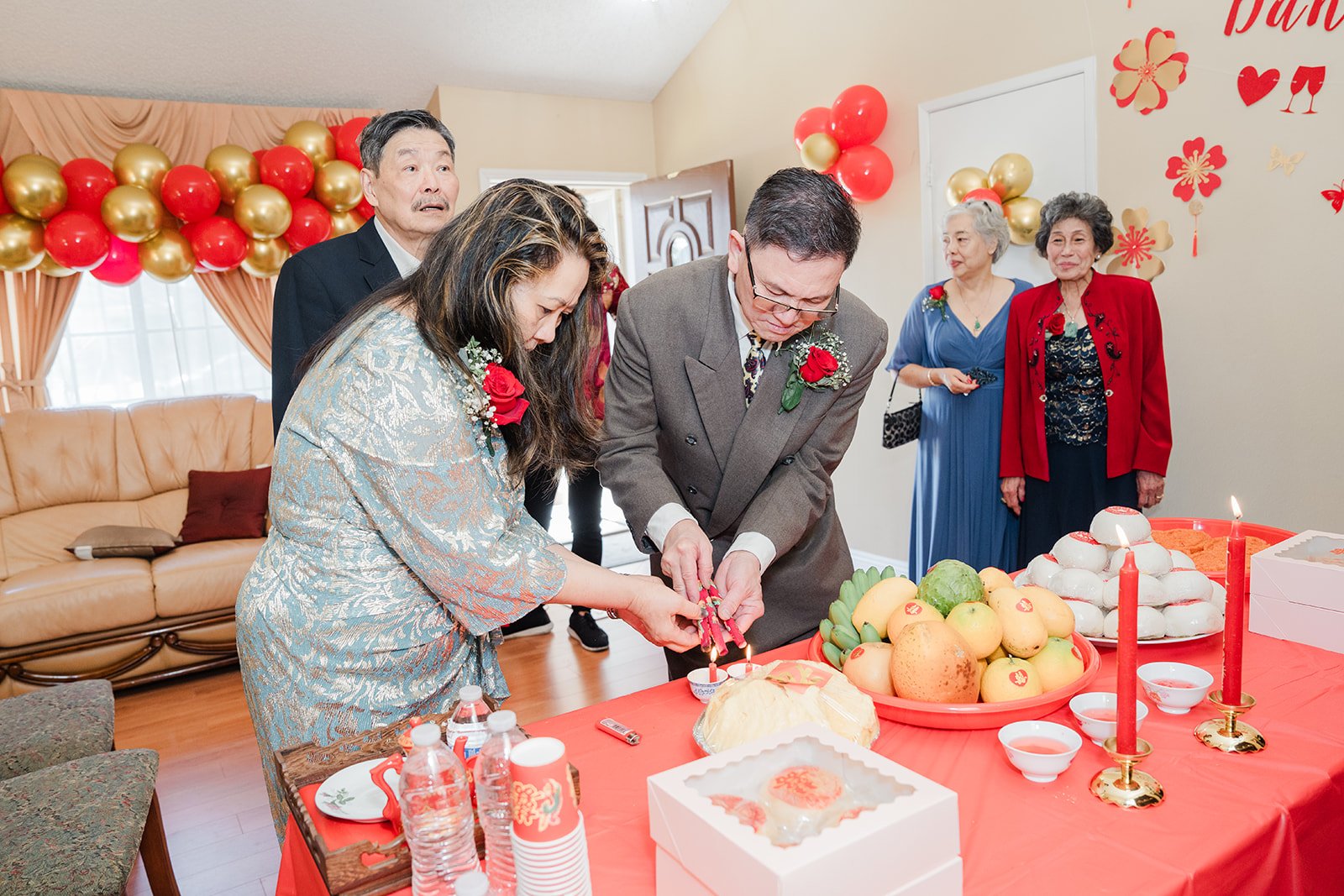 Family gathered around the tea table.
