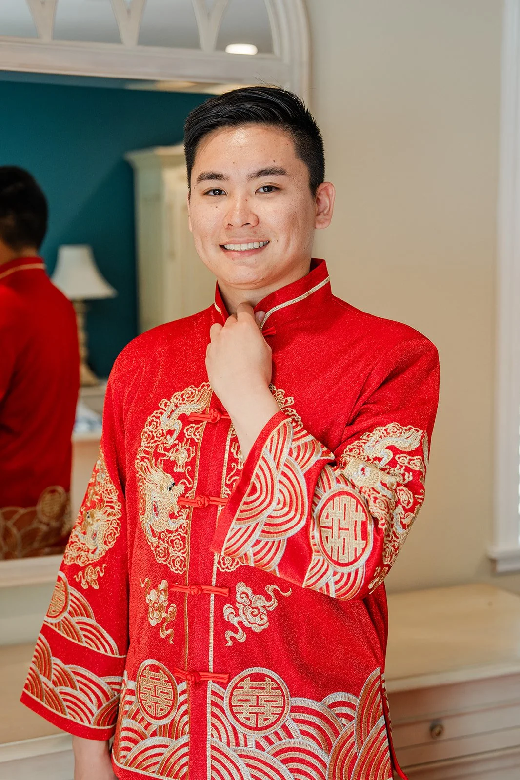 Henrik in his red embroidered changshan.