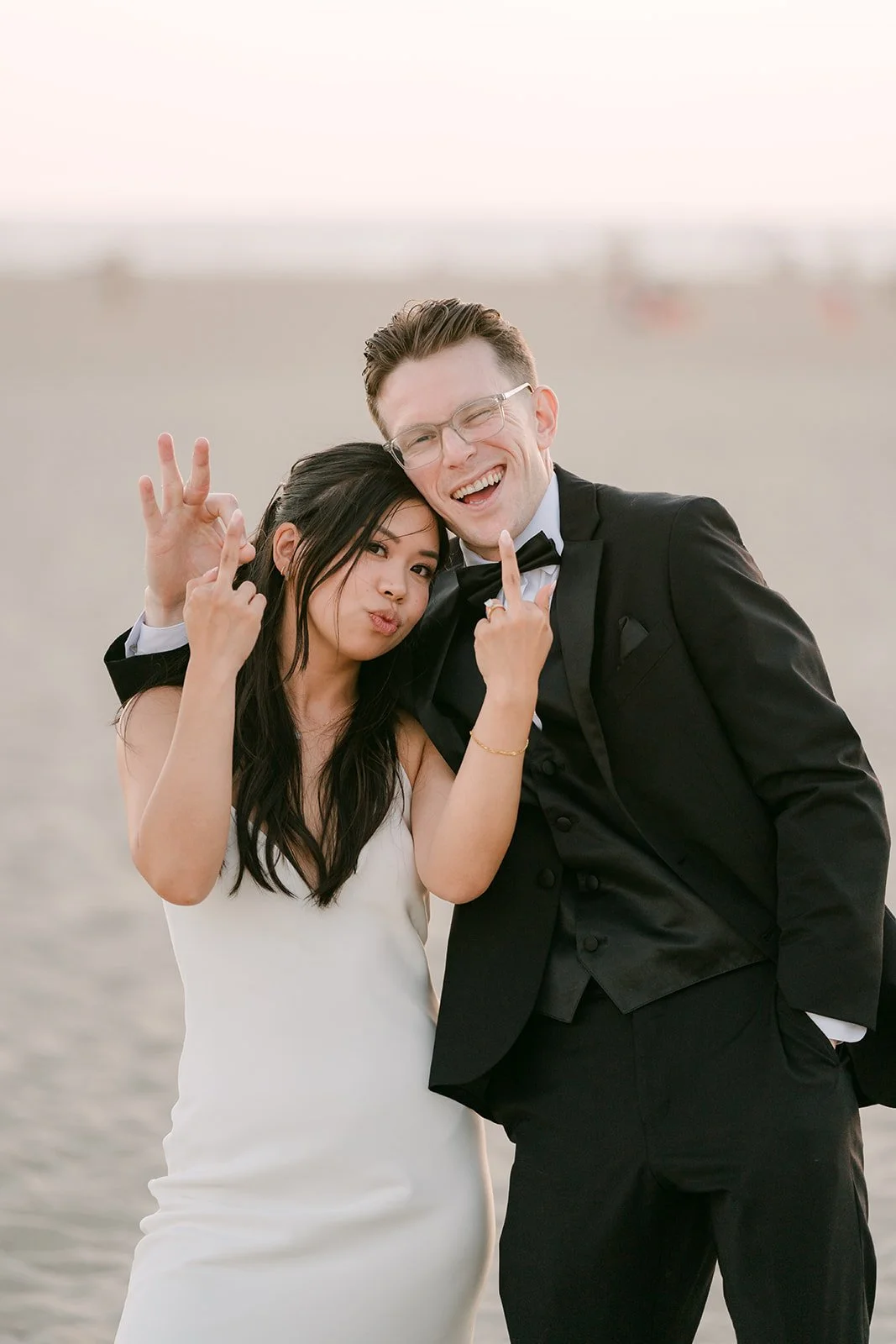 Silly faces on the beach