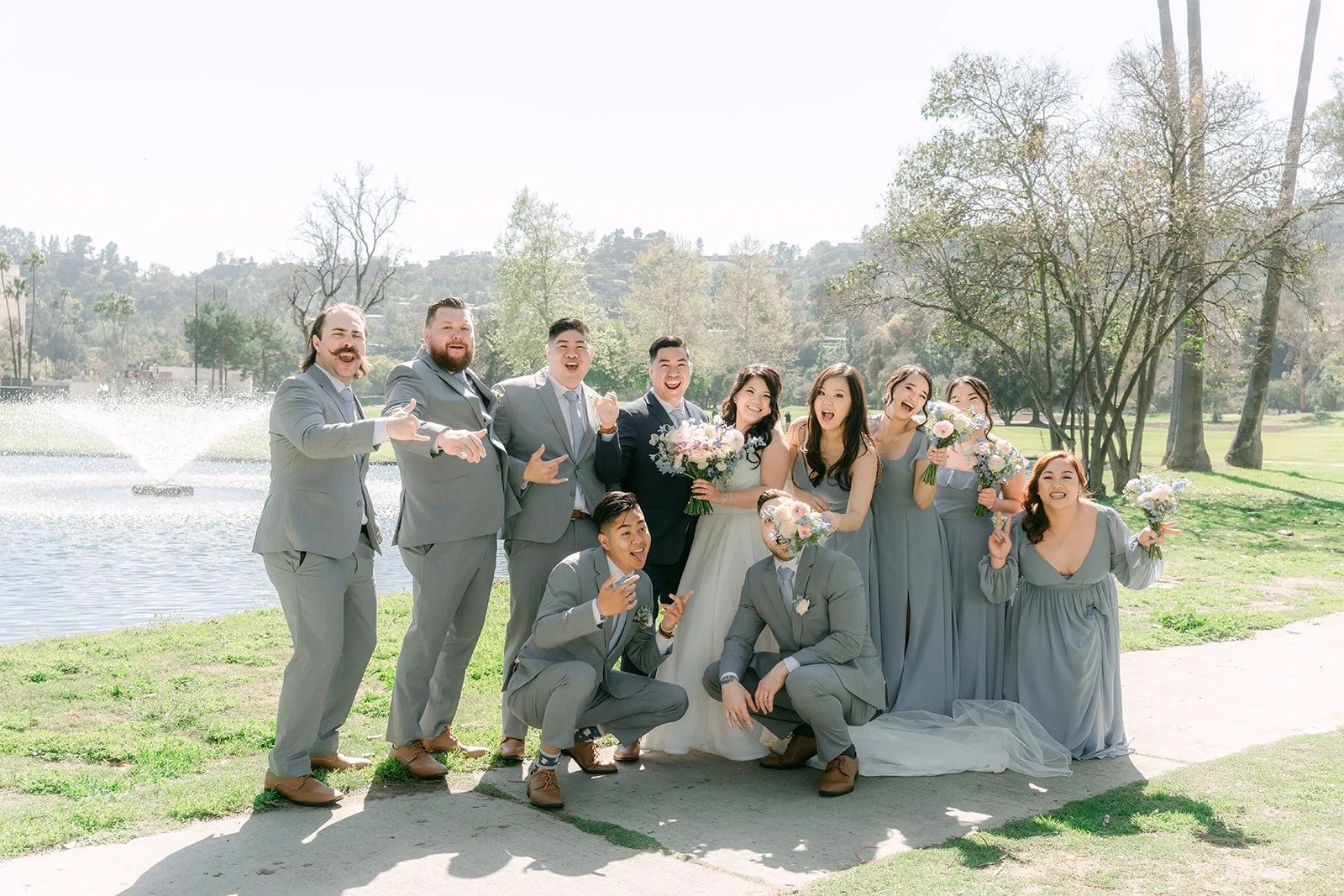 The wedding party celebrating together at Brookside Golf Club