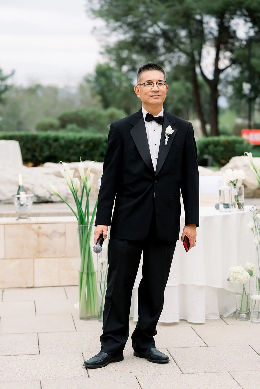 The host announces the grand entrance on the patio