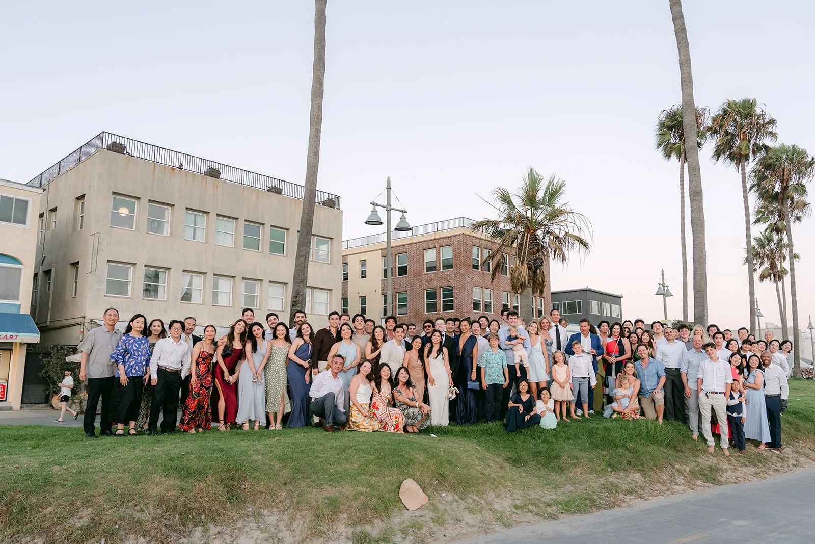 A big group photo on the Venice boardwalk