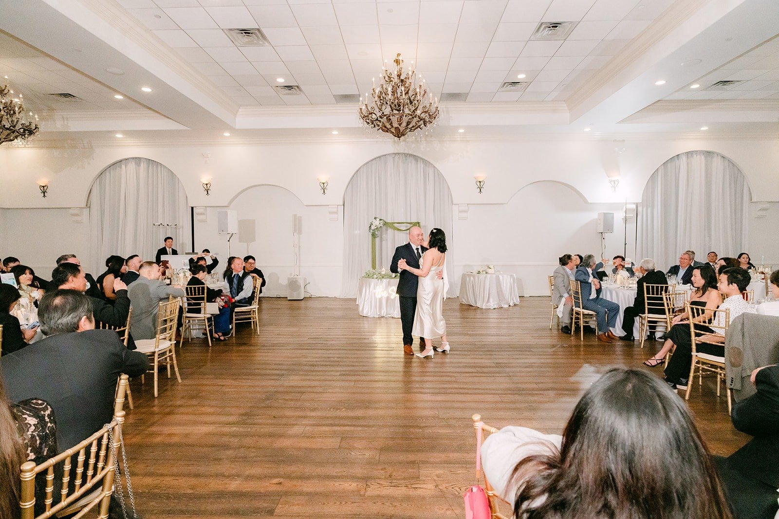 Wide view of the first dance in the ballroom at The Villa