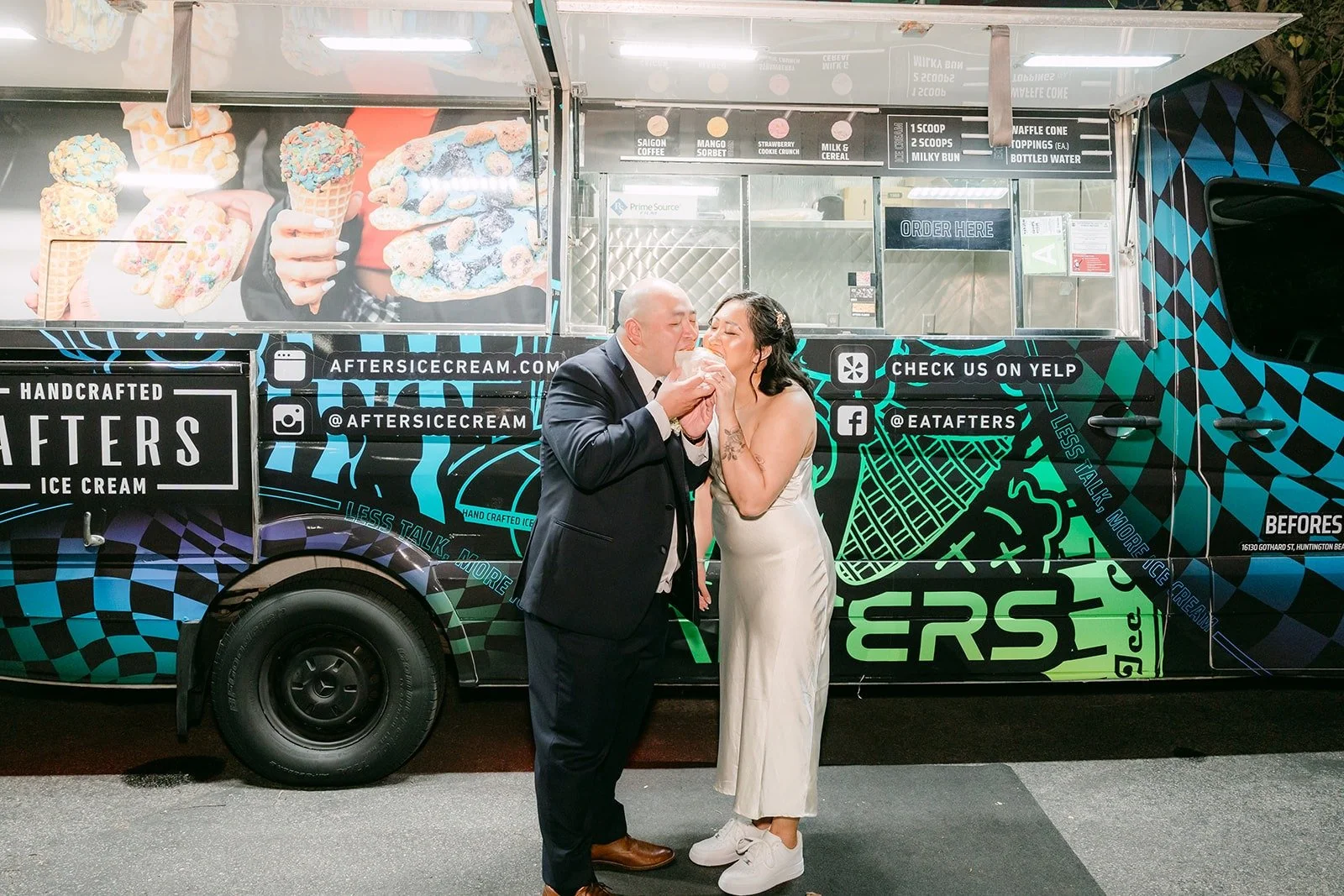 Vivian in her reception dress at the Afters Ice Cream truck