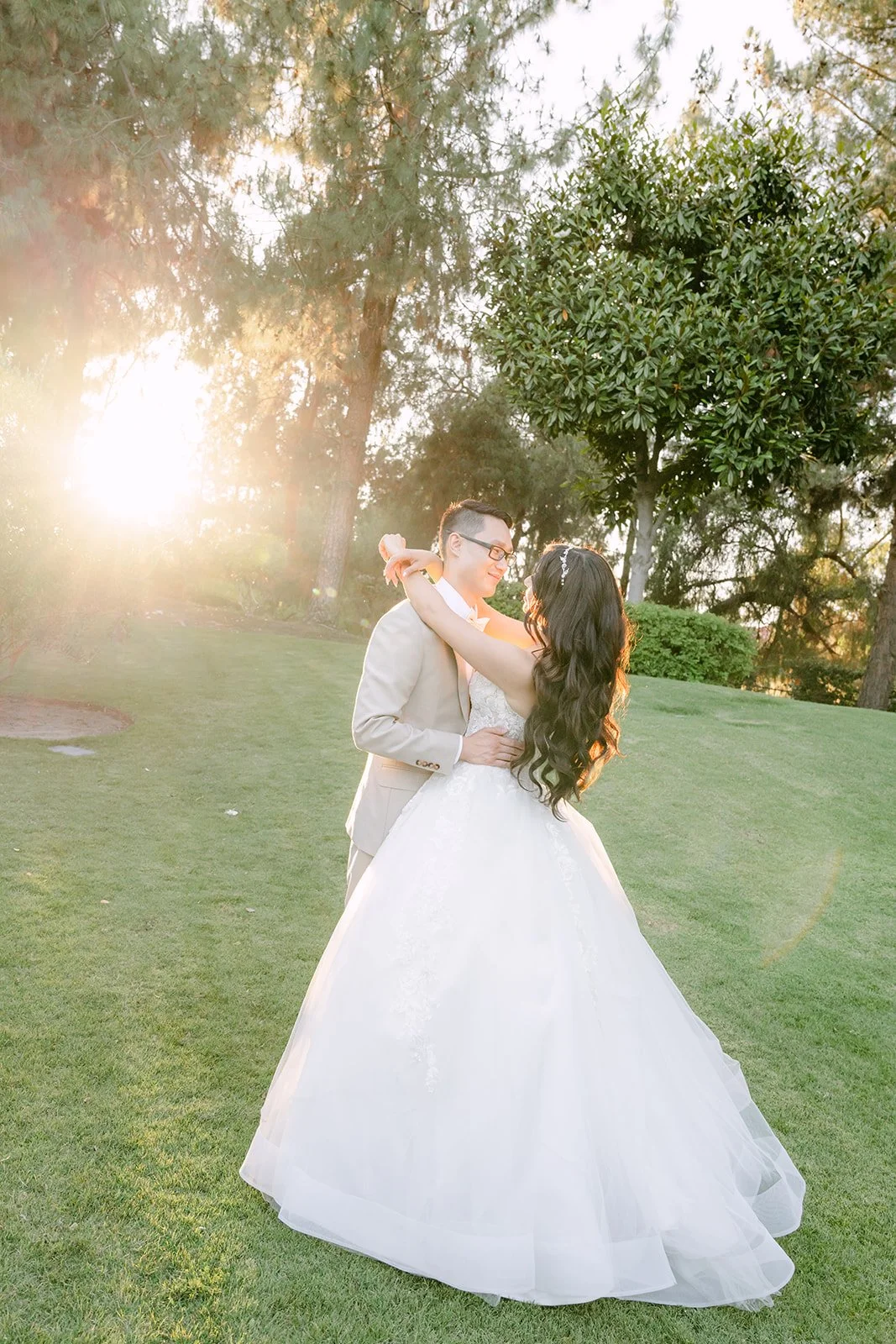 Sandra and Kevin in the golden sunset light at Coyote Hills Golf Course.