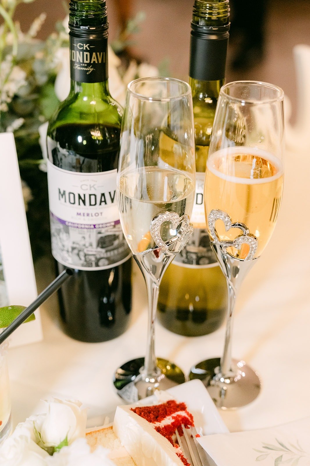Wine and champagne glasses on the head table, photographed by One and Only Production