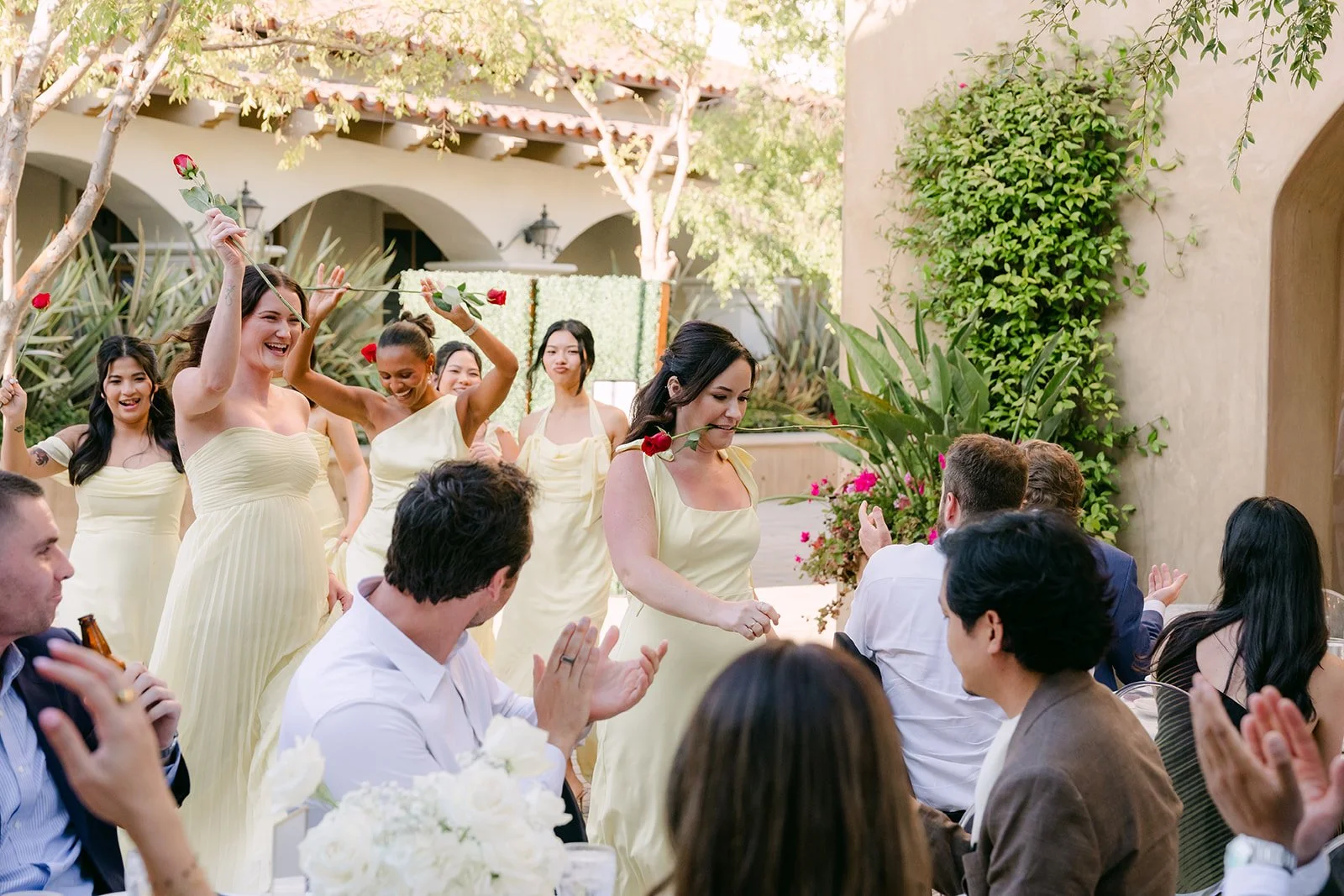 Bridesmaids dancing in for the grand entrance