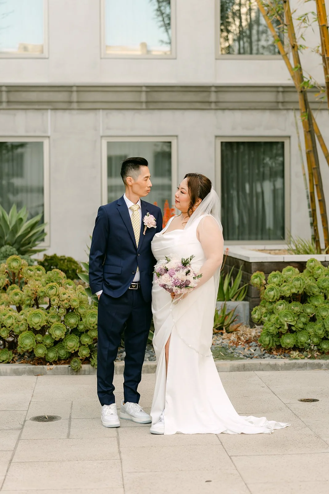 Mai and Bobby on the courtyard at the Sheraton Los Angeles San Gabriel.
