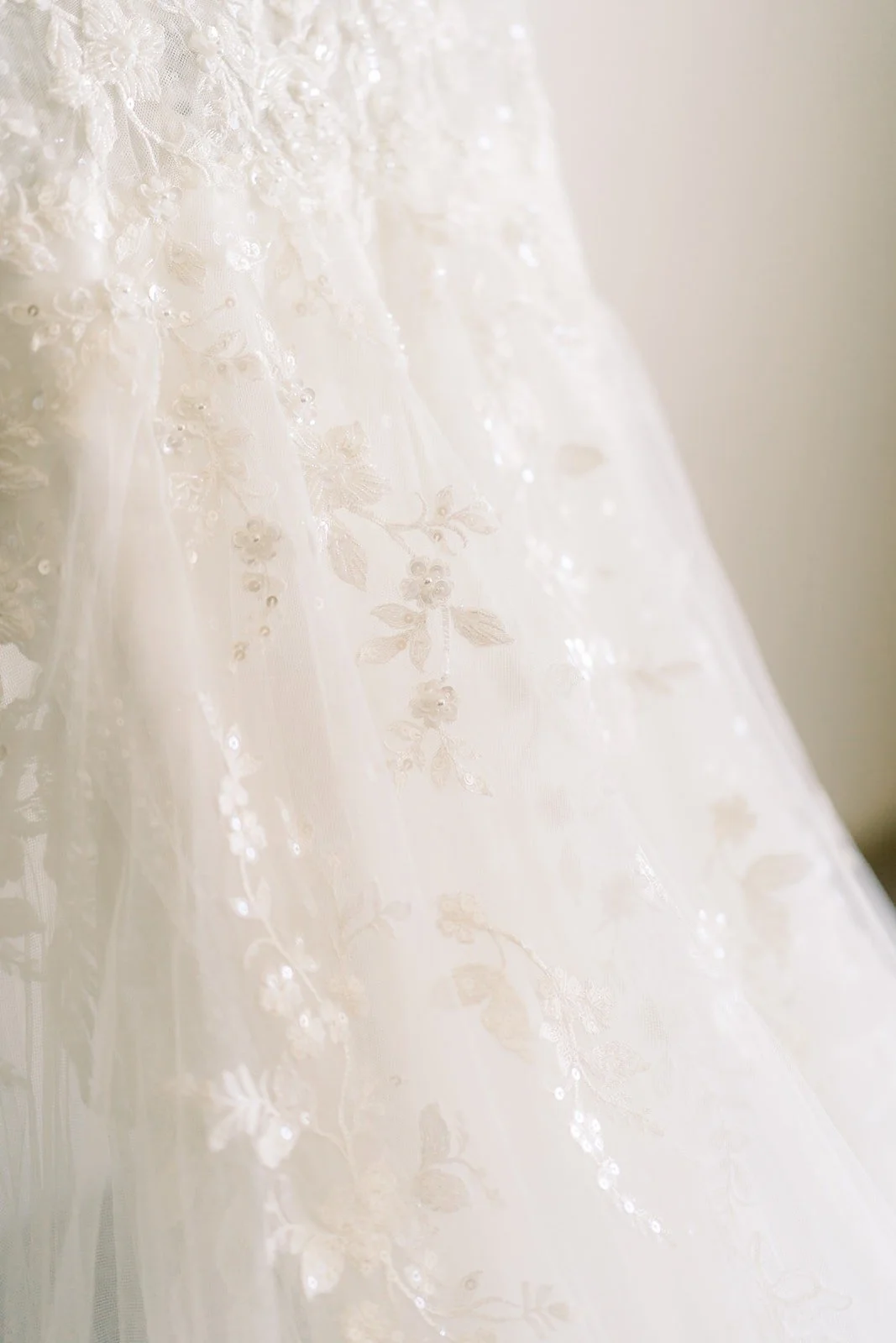 Close up of the floral lace on Josephine's gown